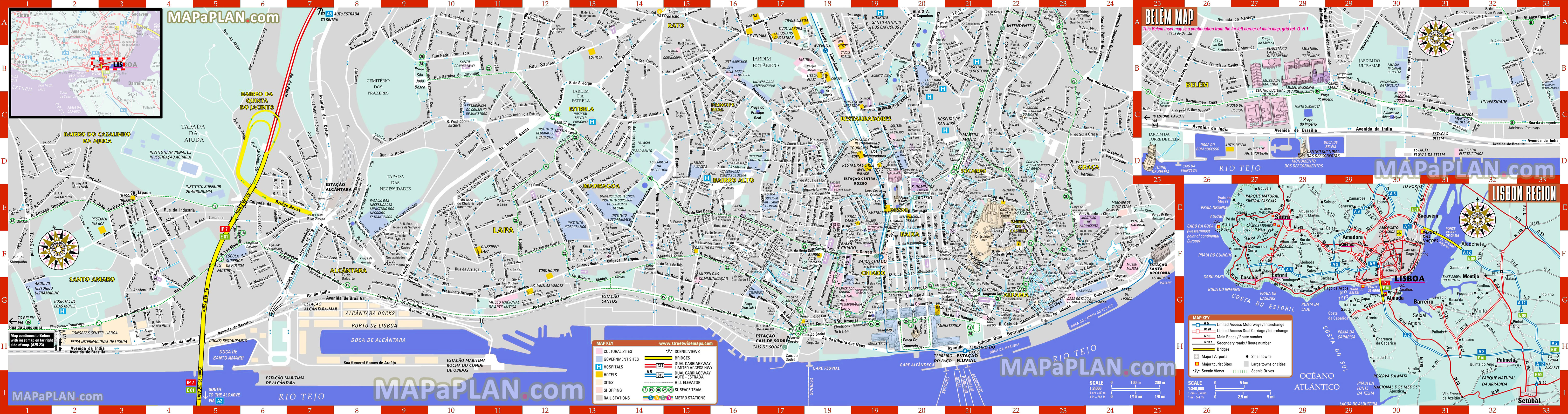 Lisbon maps - Top tourist attractions - Free, printable city street map