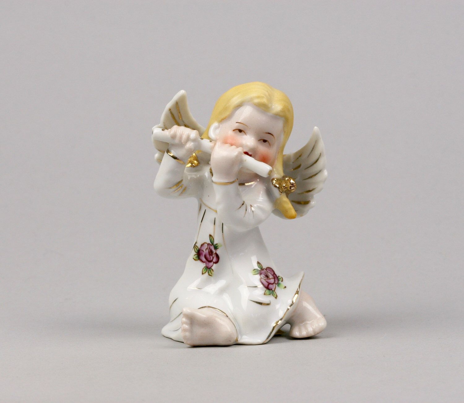 Ceramic Angel with Flute, Lovely Curved Wings 6857 Unknown Maker by ...