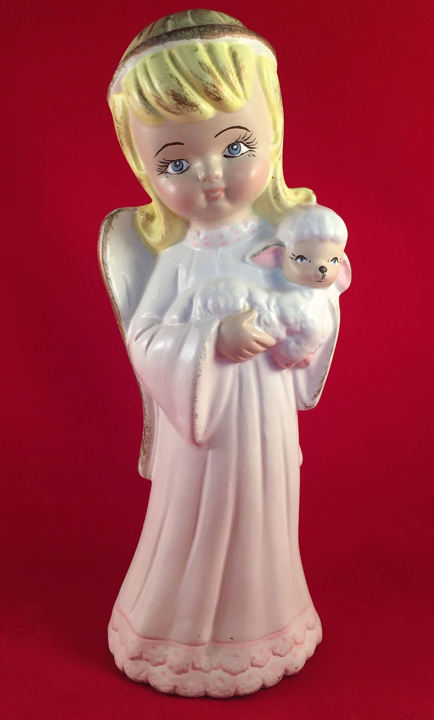 Vintage Beautiful Ceramic Angel Holding Lamp - Blonde Hair Angel ...