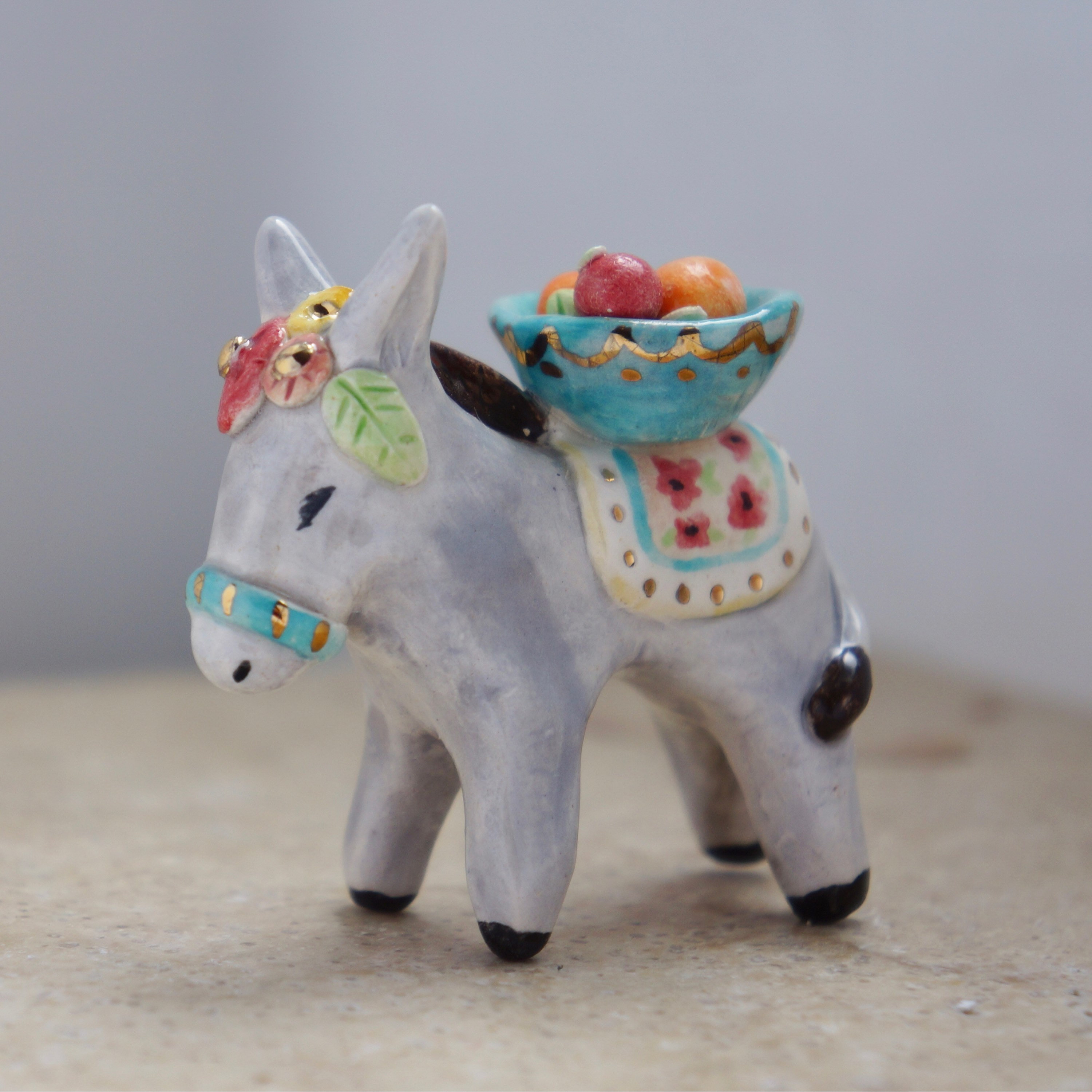 Boho ceramic floral donkey figurine, donkey figurine, animal totem ...