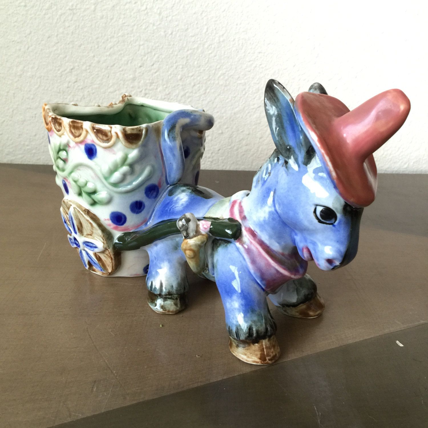 Burro or Donkey With Cart Planter Vintage Ceramic Kitschy Fun Cute ...