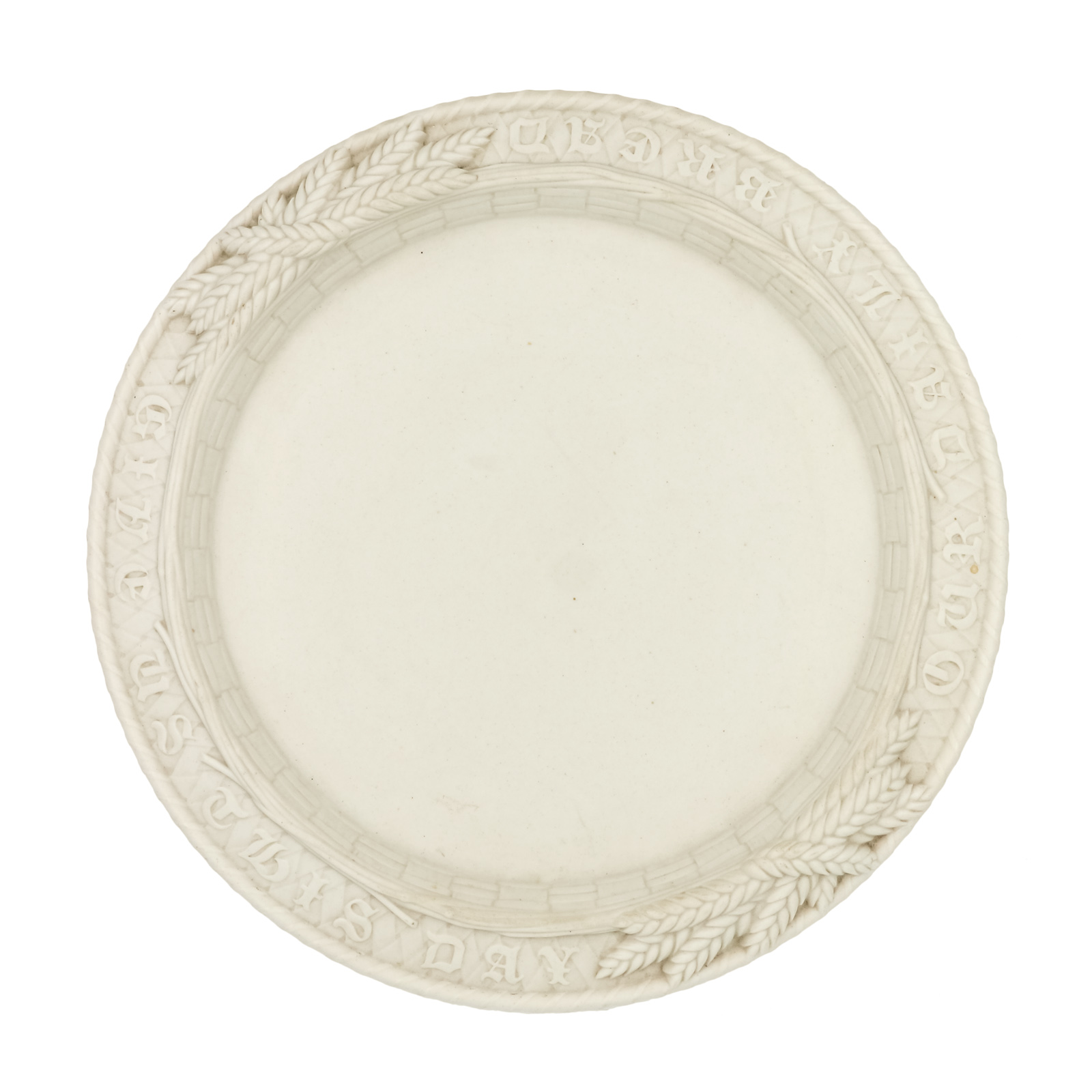 White Ceramic Bread Plate w Lord's Prayer 19th C. 415 355-1690