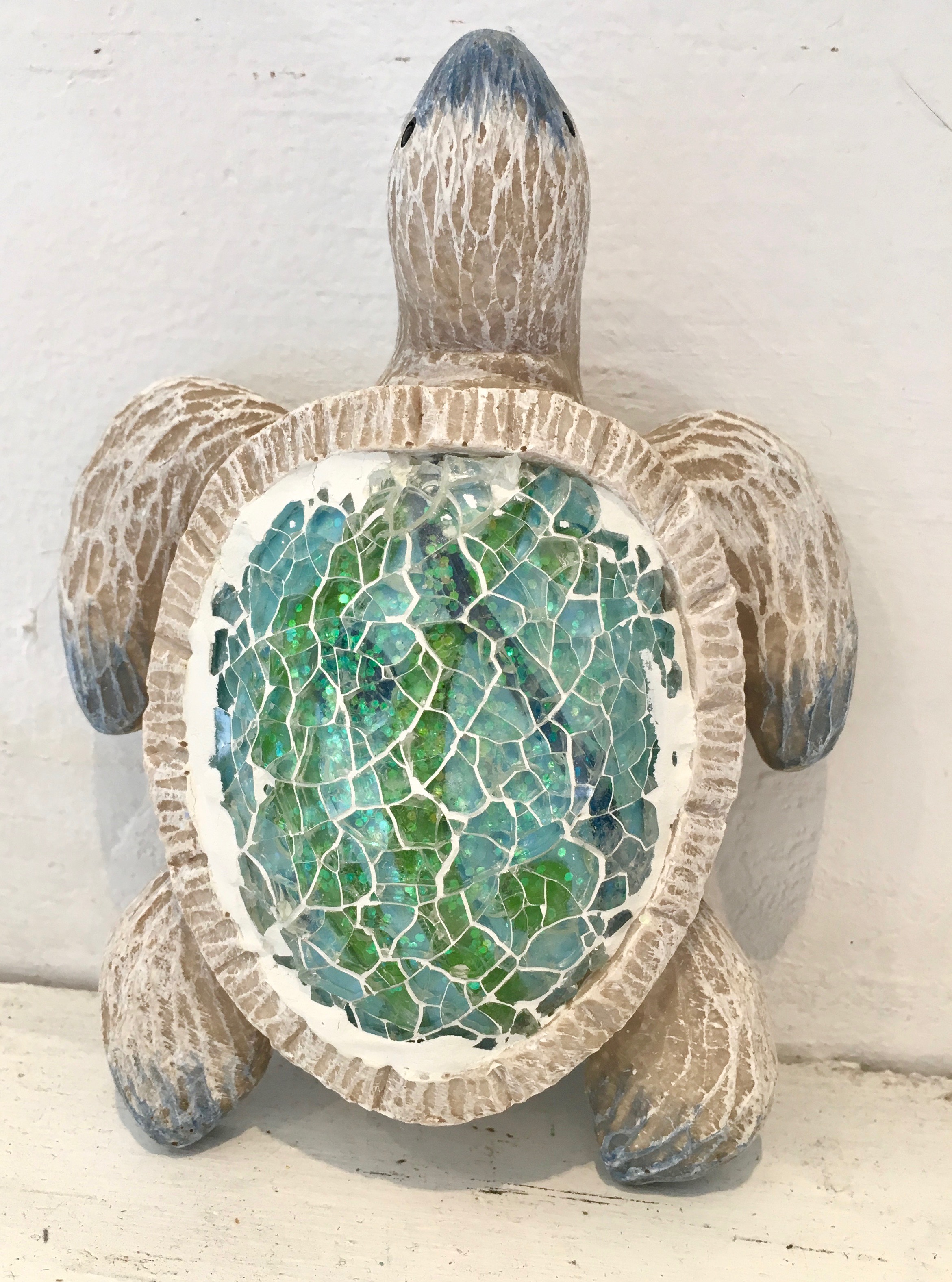 Ceramic and Crushed Glass Sea Turtle