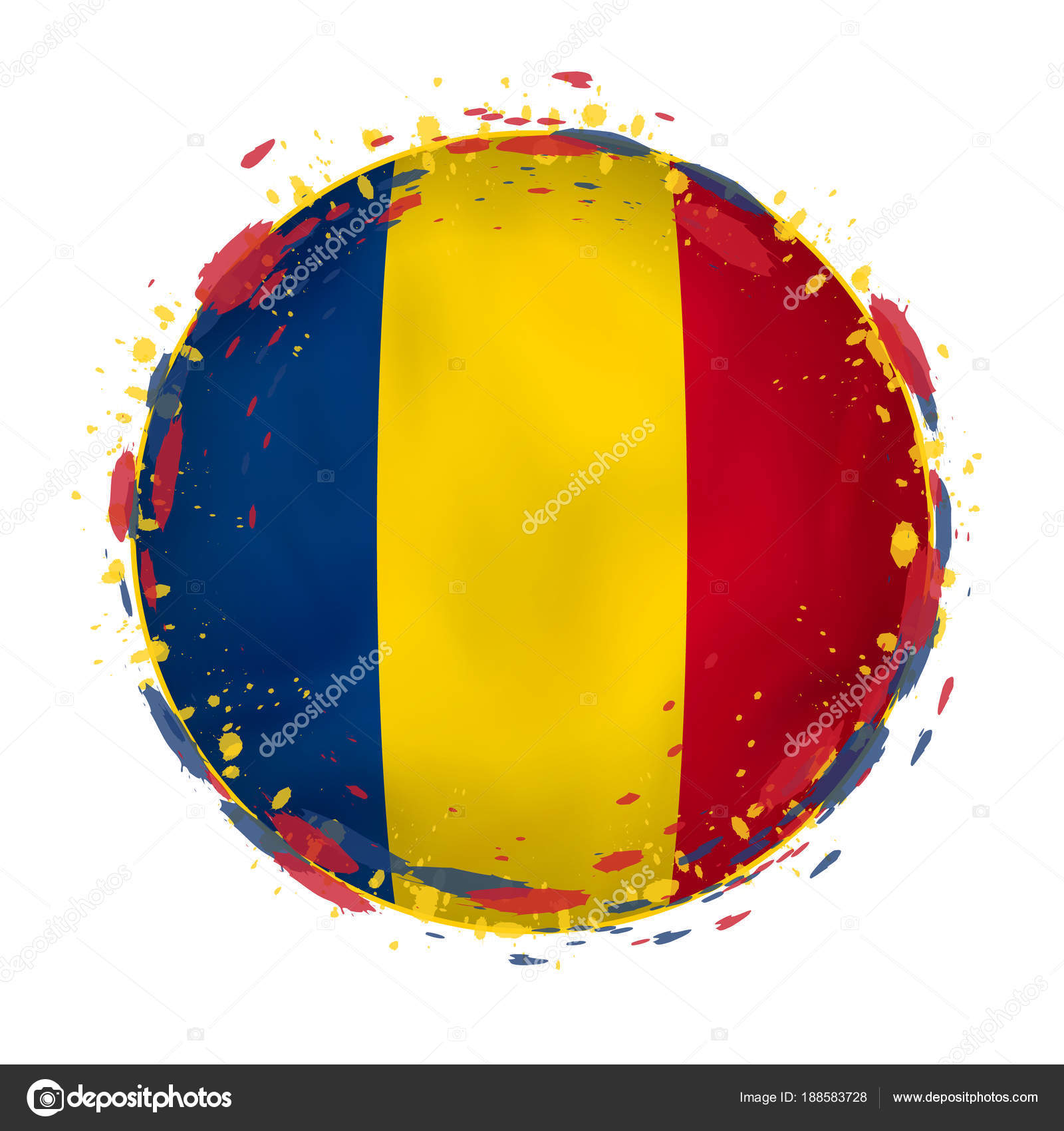 Round grunge flag of Chad with splashes in flag color. — Stock ...