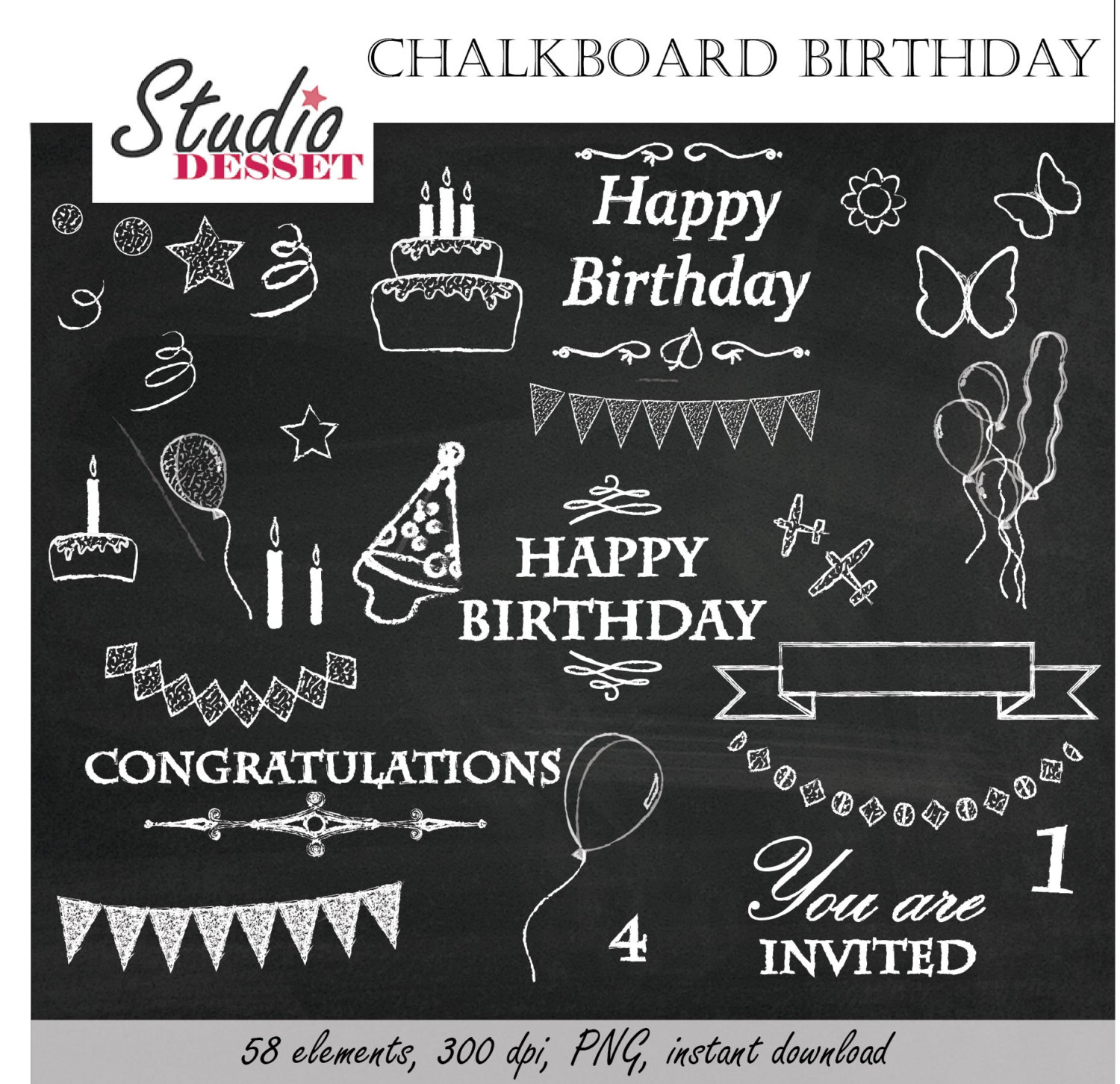 Chalkboard Clipart Birthday Chalk Happy Birthday Party