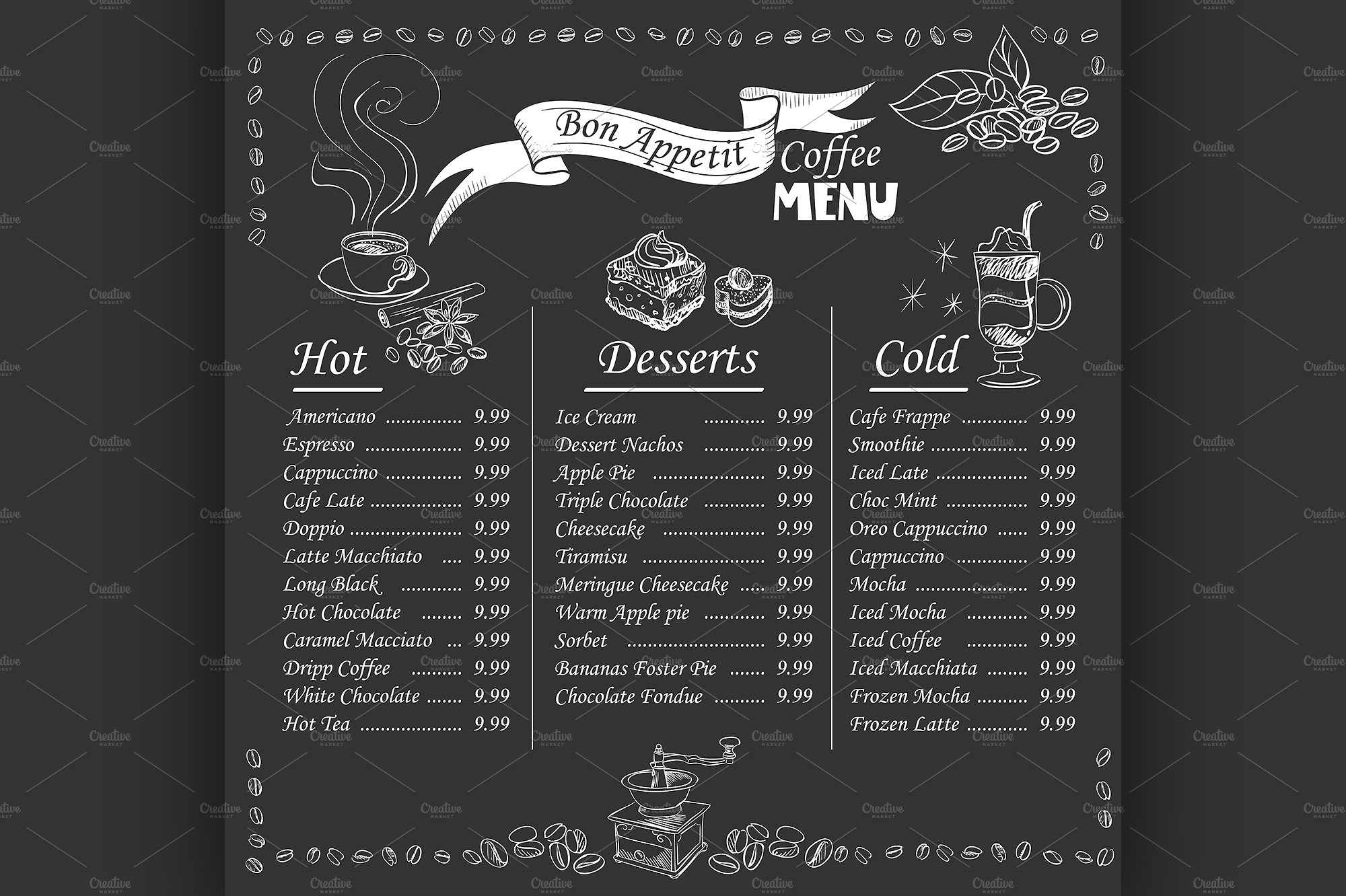 coffee menu on chalkboard ~ Illustrations ~ Creative Market