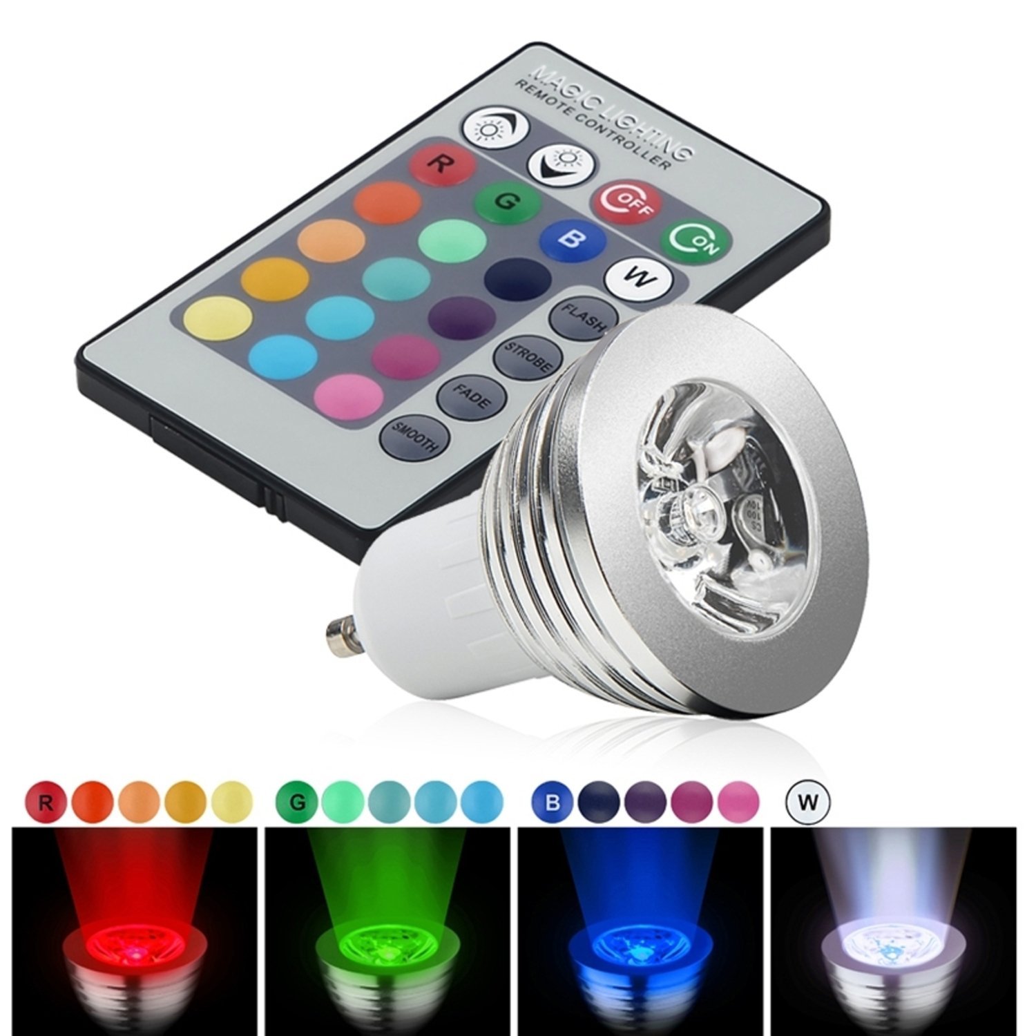 Amazon.com: 3W GU10 16 Colors Changing RGB LED Light Bulb With ...
