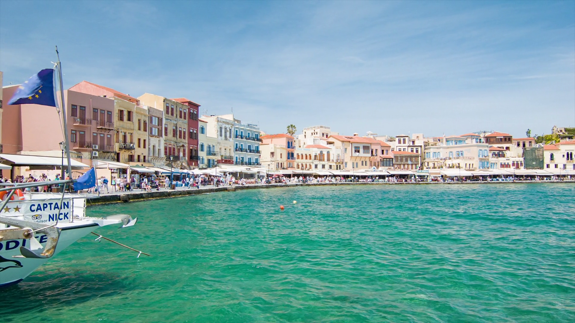 Chania Crete Greece Scenic Harbor Waterfront with Colorful Buildings ...