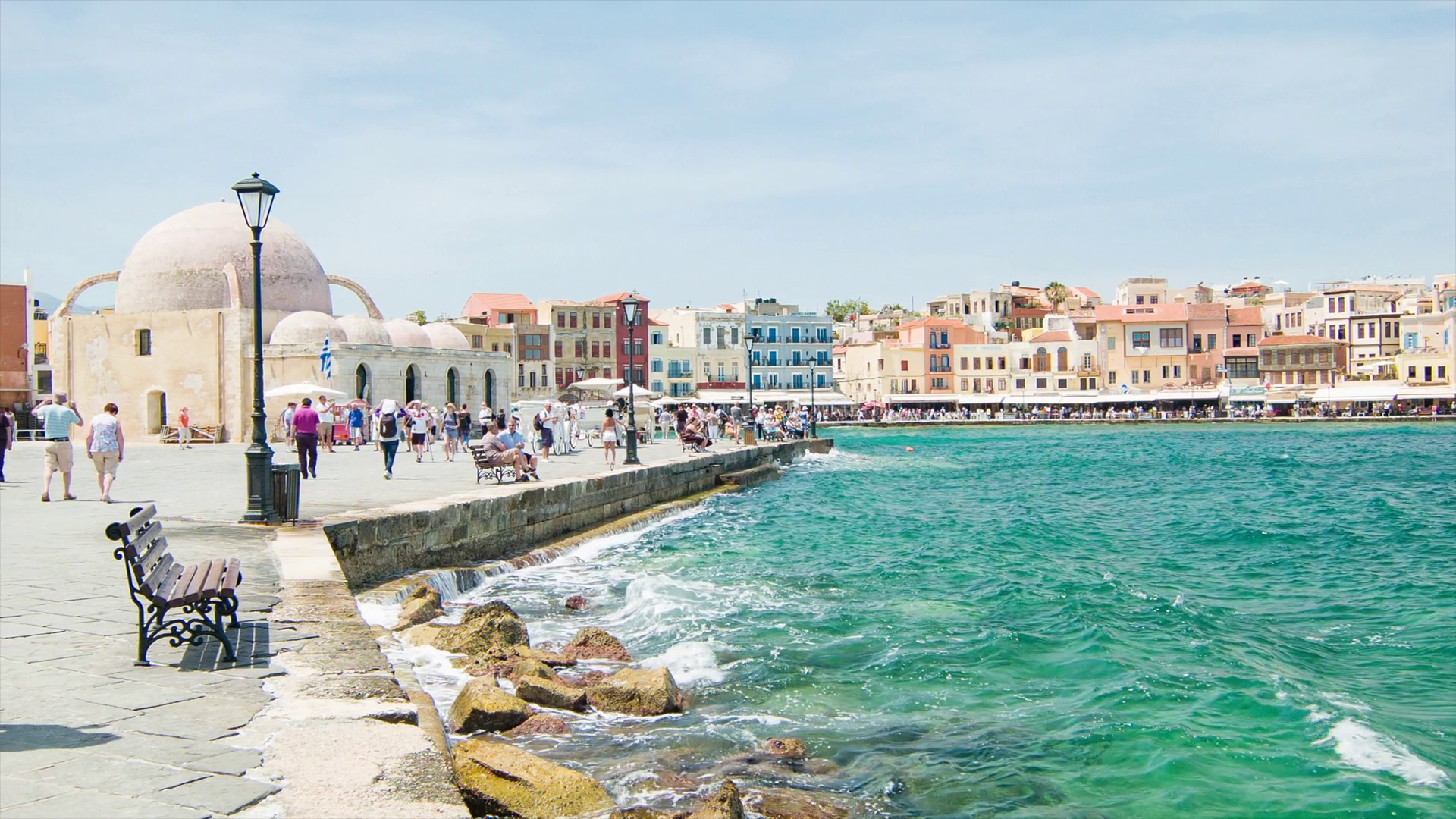 Chania Crete Greece Old Town Square with Sightseeing Tourists and ...