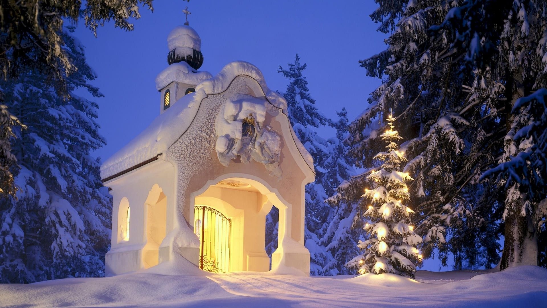 Chapel Covered In Snow - WallDevil