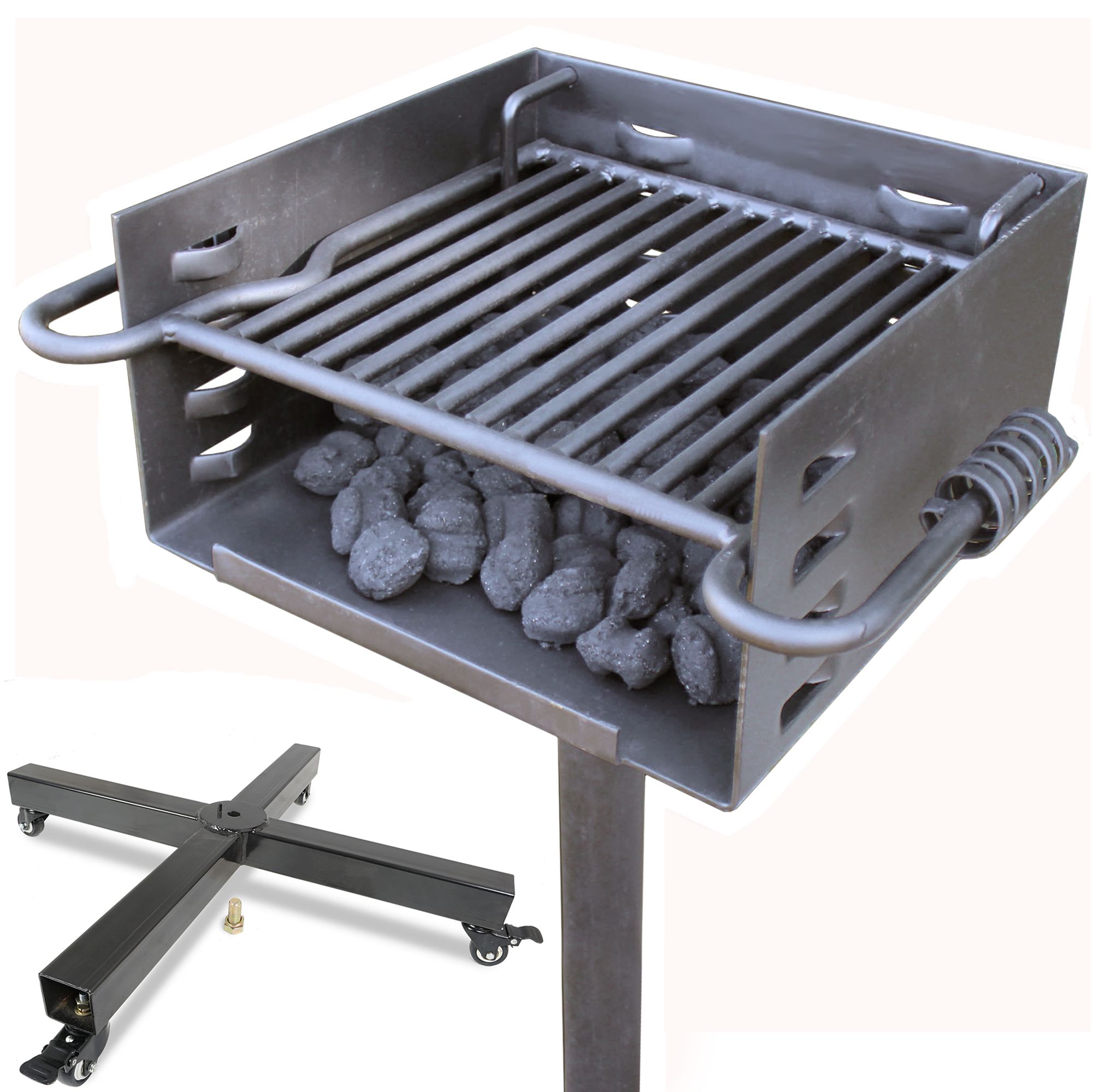 Titan Single Post Park Style Grill Charcoal Grill w/ Rolling Base ...