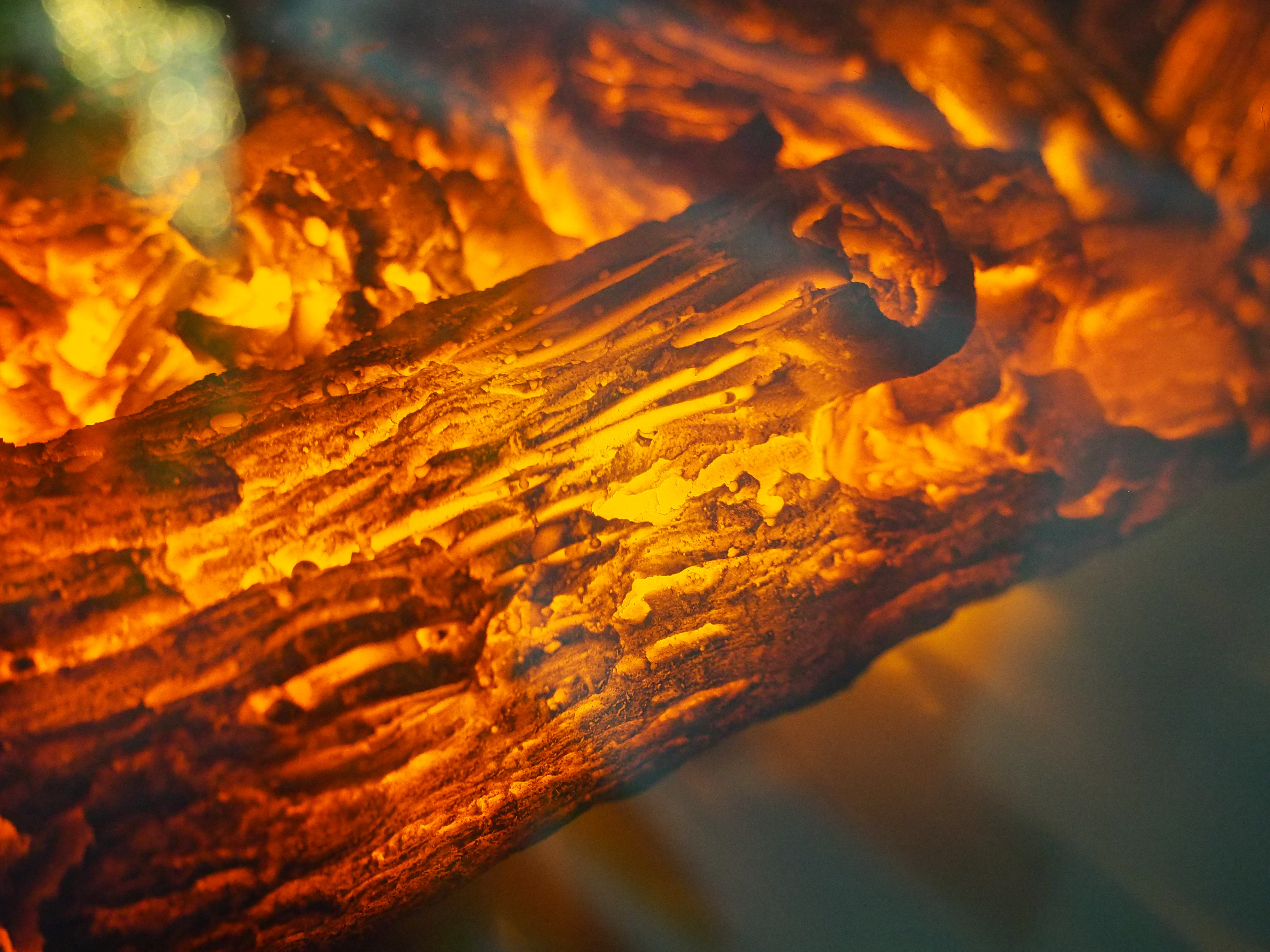Charcoal on Fire, Fireplace, Outdoors, Macro, Log, HQ Photo