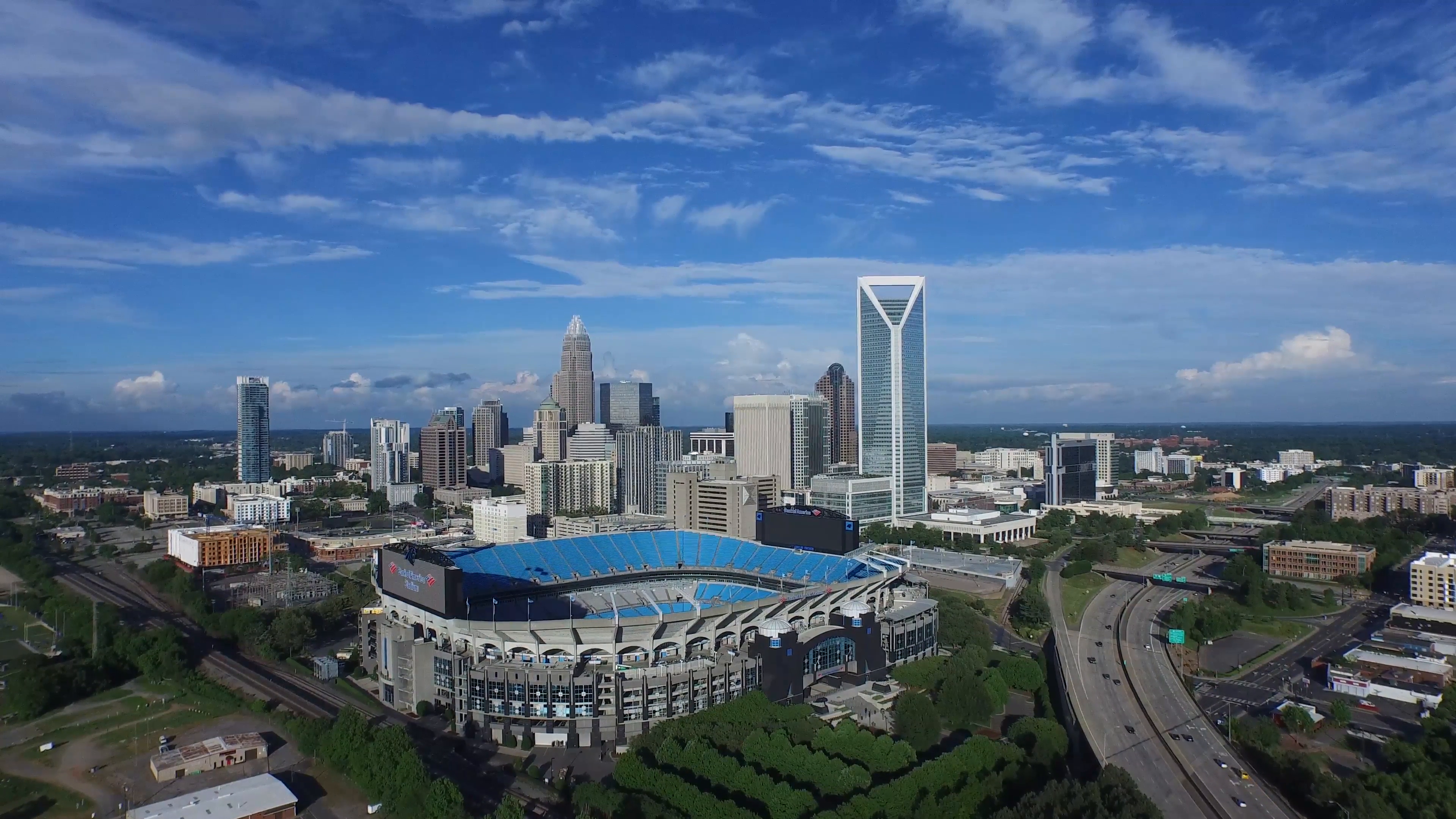 Aerial view 1 of Charlotte skyline and stadium Stock Video Footage ...