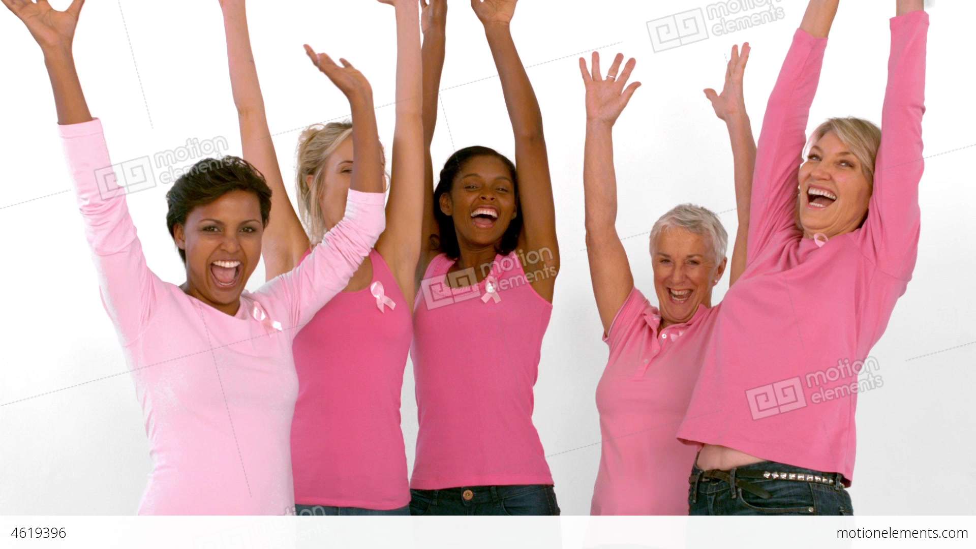Group Of Cheerful Women Raising Arms For Breast Ca Stock video ...