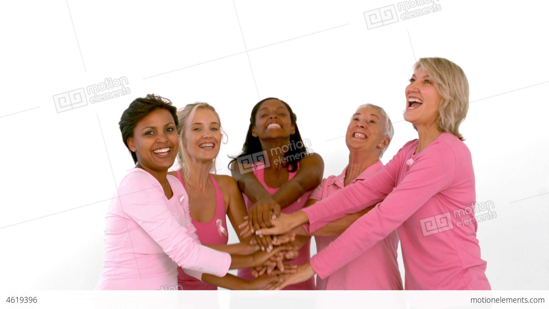 Group Of Cheerful Women Raising Arms For Breast Ca Stock video ...