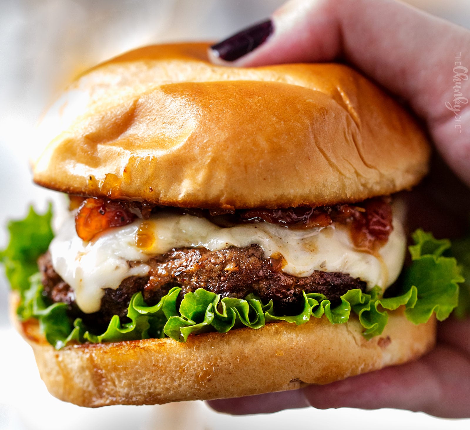 Cheeseburgers with Bourbon Bacon Jam - The Chunky Chef