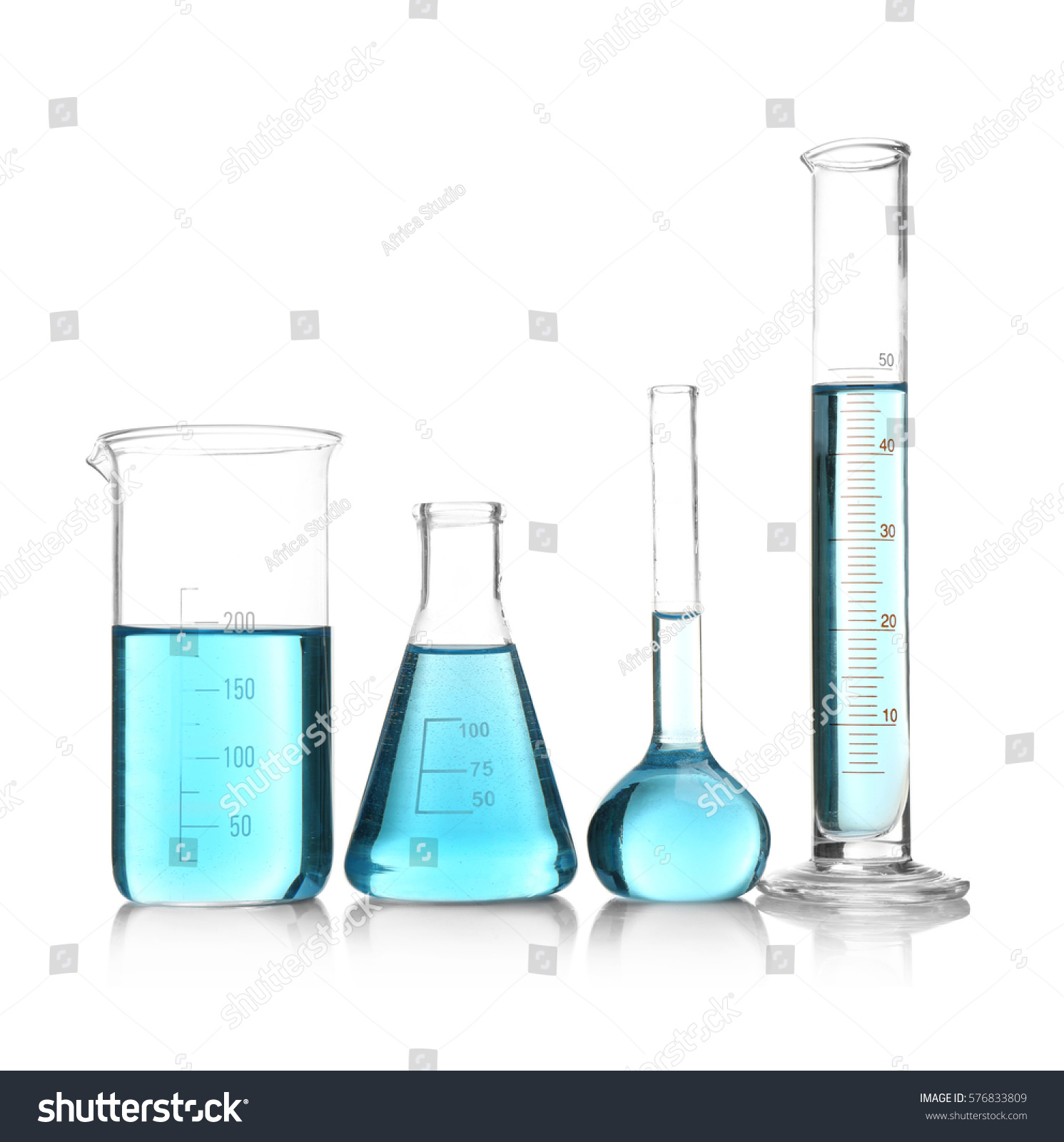 Laboratory Glassware Blue Samples On White Stock Photo 576833809 ...
