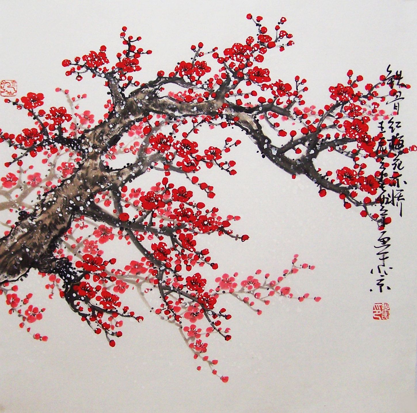 Original painting chinese art -Lovely cherry blossom tree No.15 ...