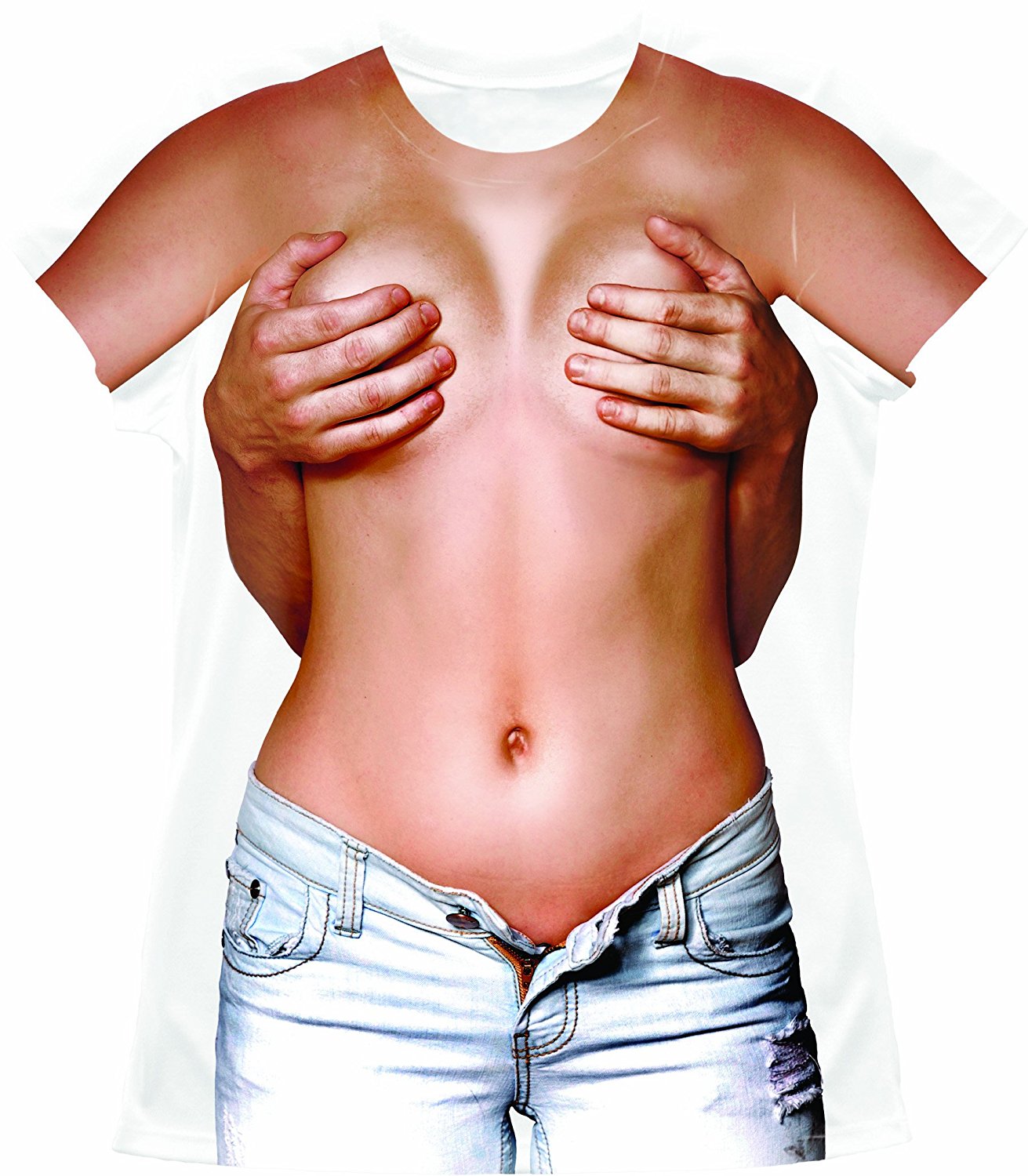Amazon.com: Womans: Hands Over Chest Costume Tee T-Shirt Size M ...