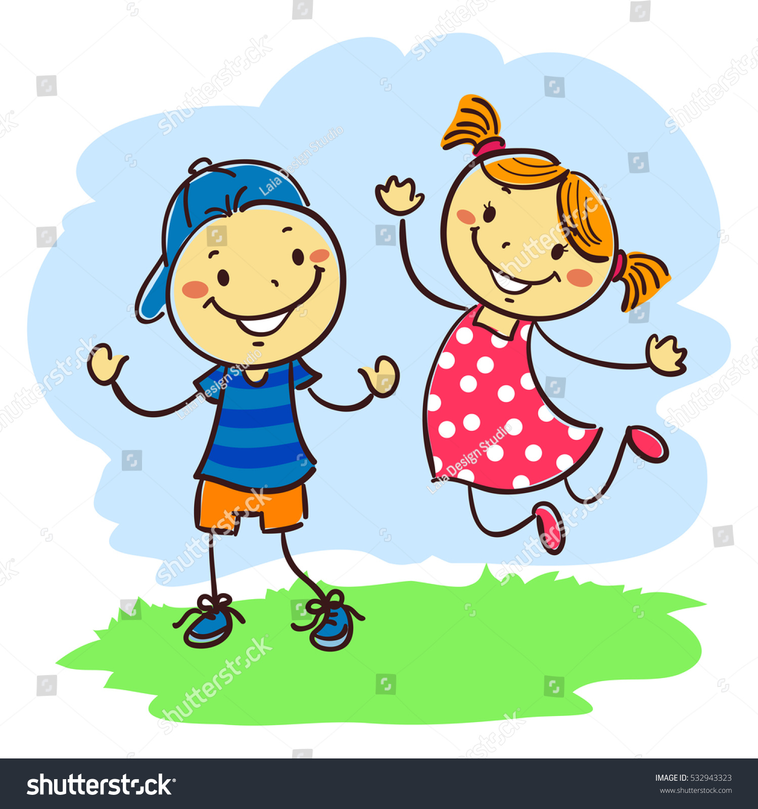 Vector Illustration Kids Playing Stick Figures Stock Vector ...