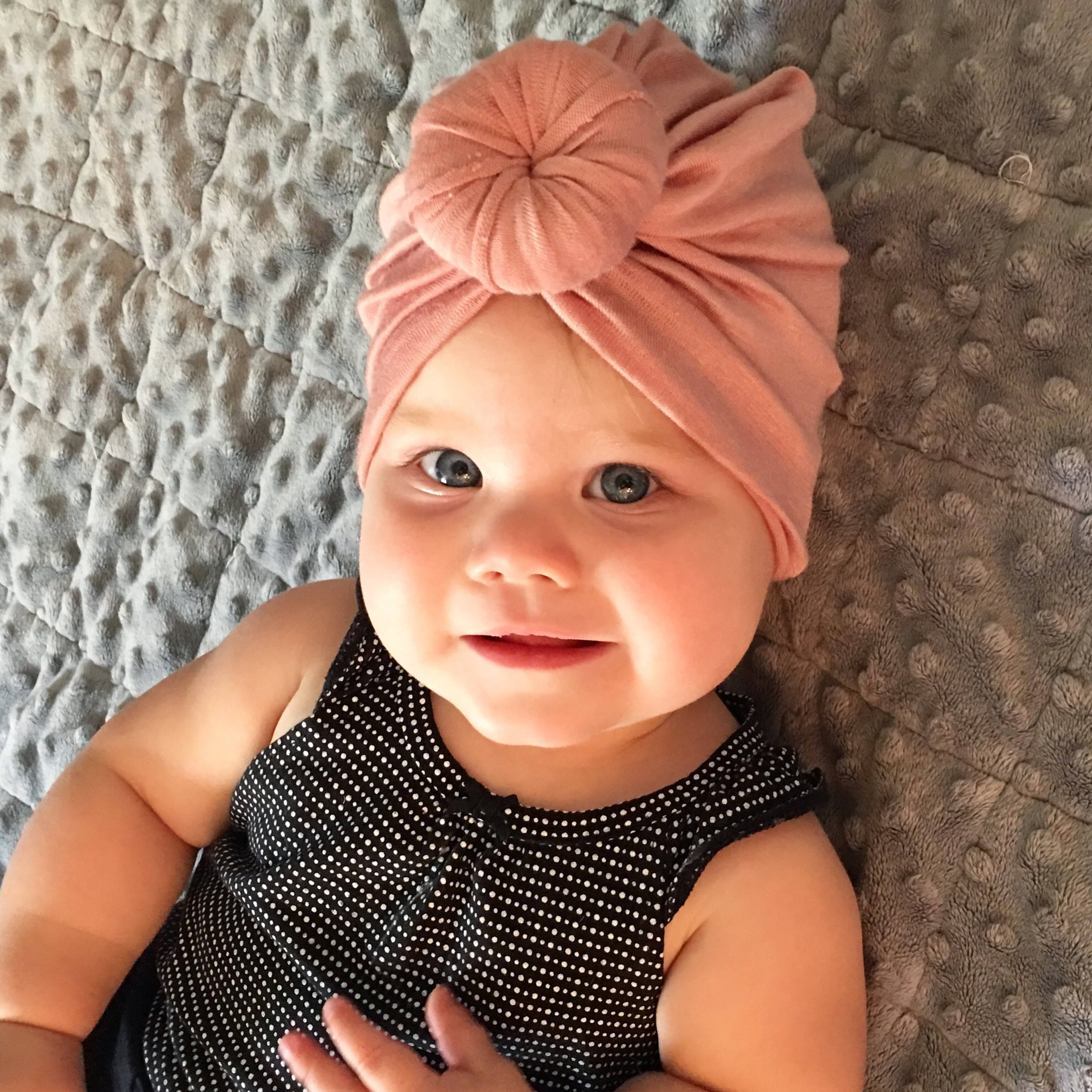 Baby Turban Hat in Blush Pink Turban Bun Hat Turban Top Knot
