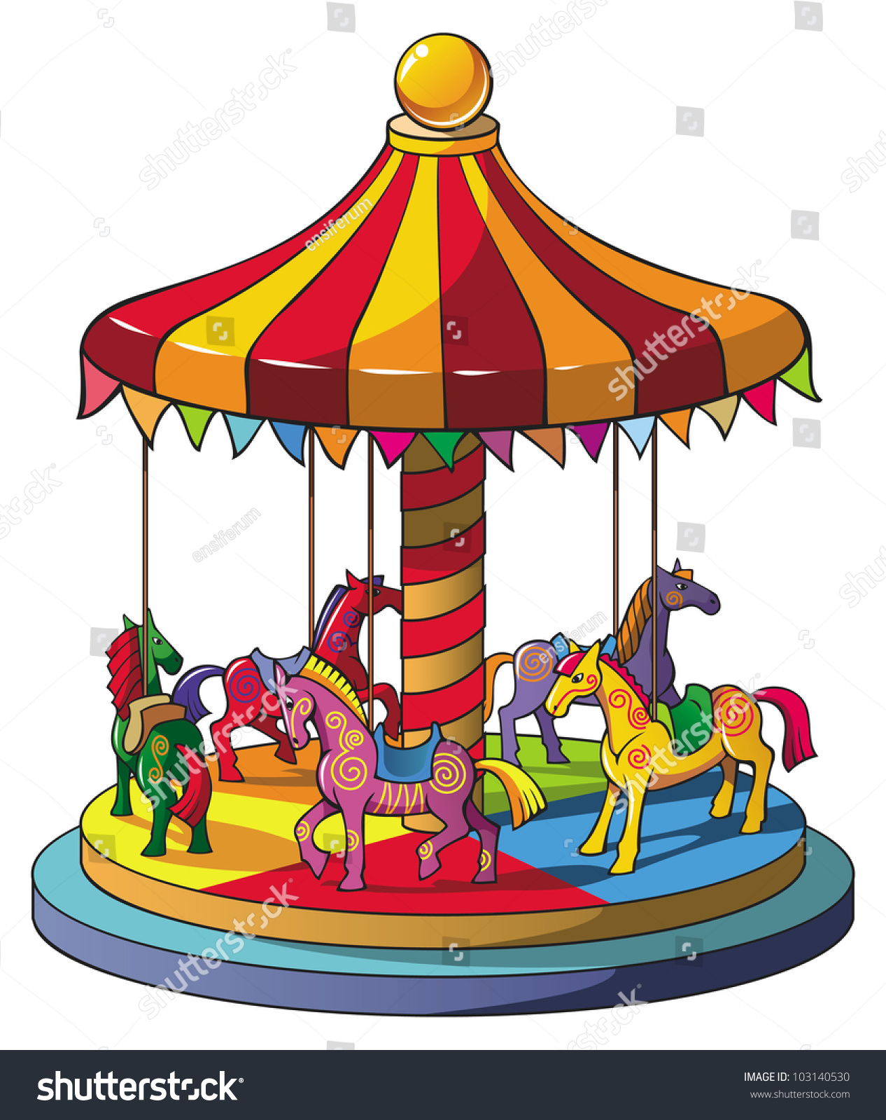 Children Carousel Colorful Horses Merry Go Stock Illustration ...
