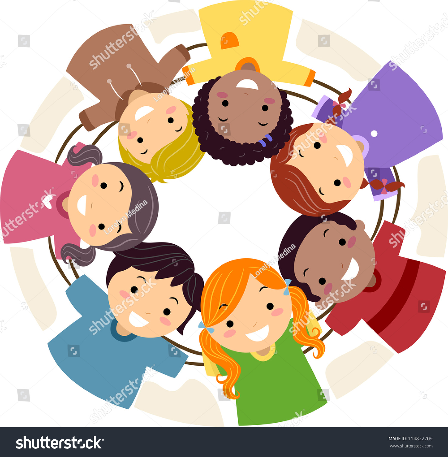 Illustration Kids Huddled Together Circle Stock Vector (2018 ...