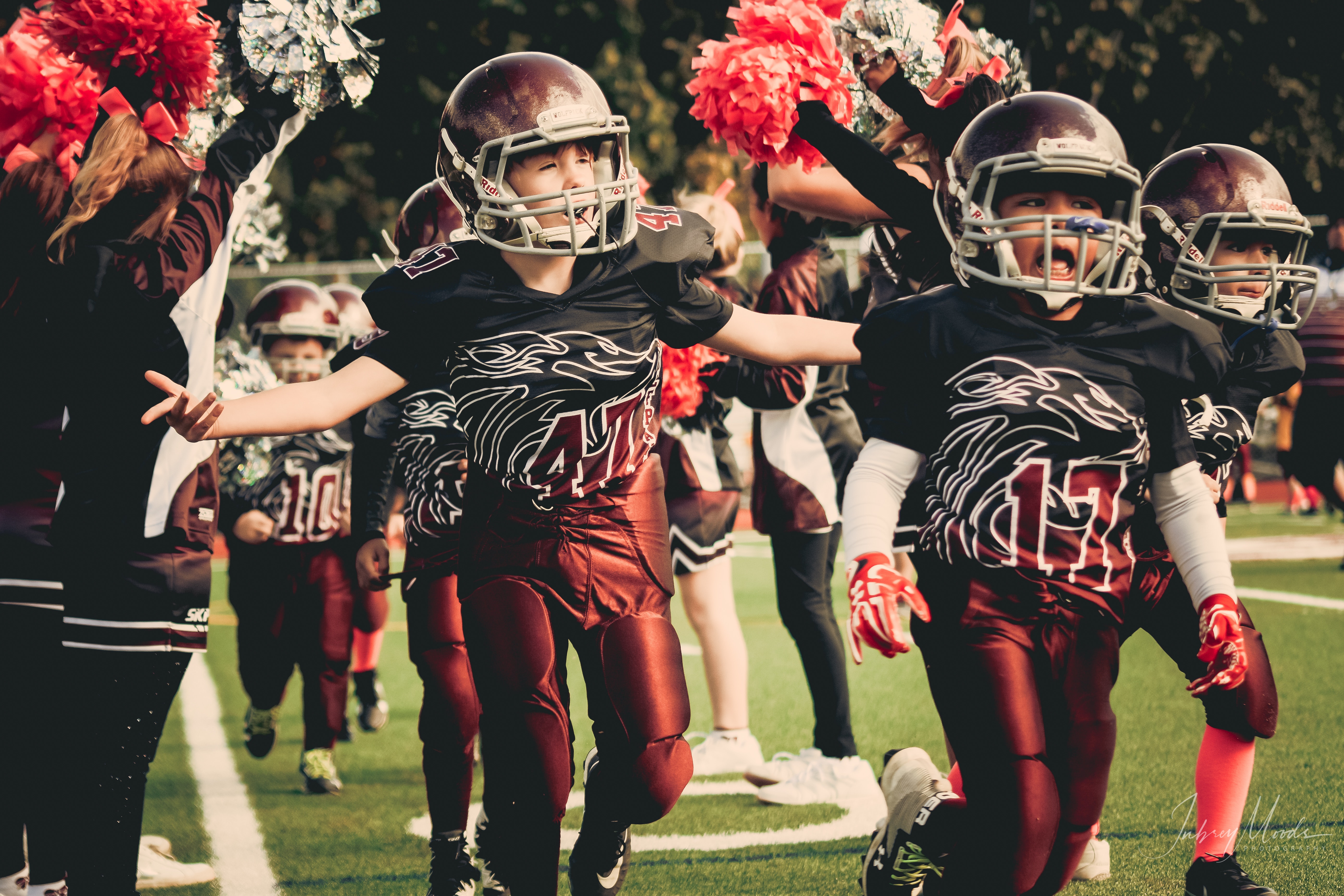 Children in White and Red Football Outfit, Action, Kids, Uniform, Touchdown, HQ Photo