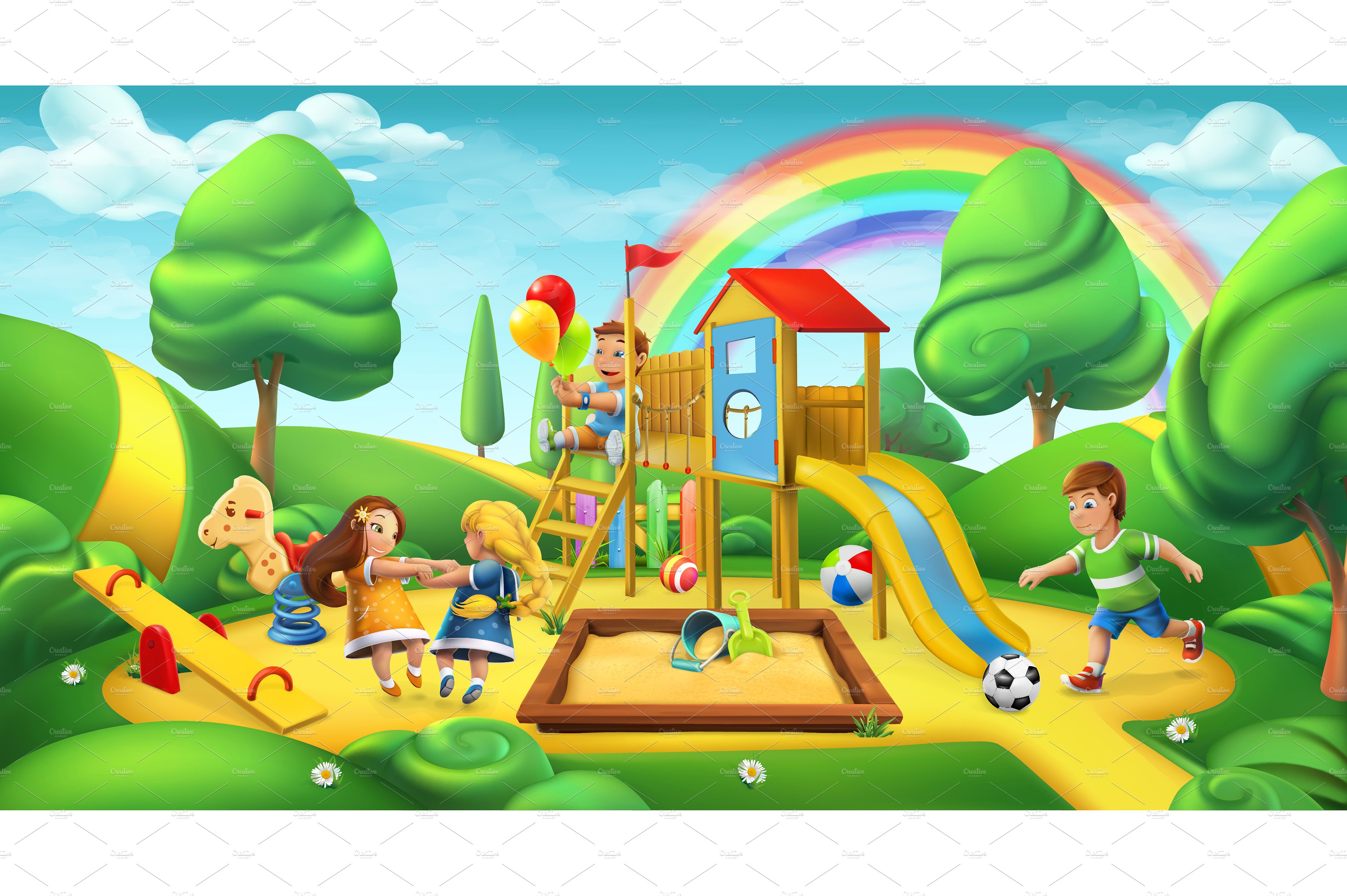 Children playground, 3d vector ~ Illustrations ~ Creative Market