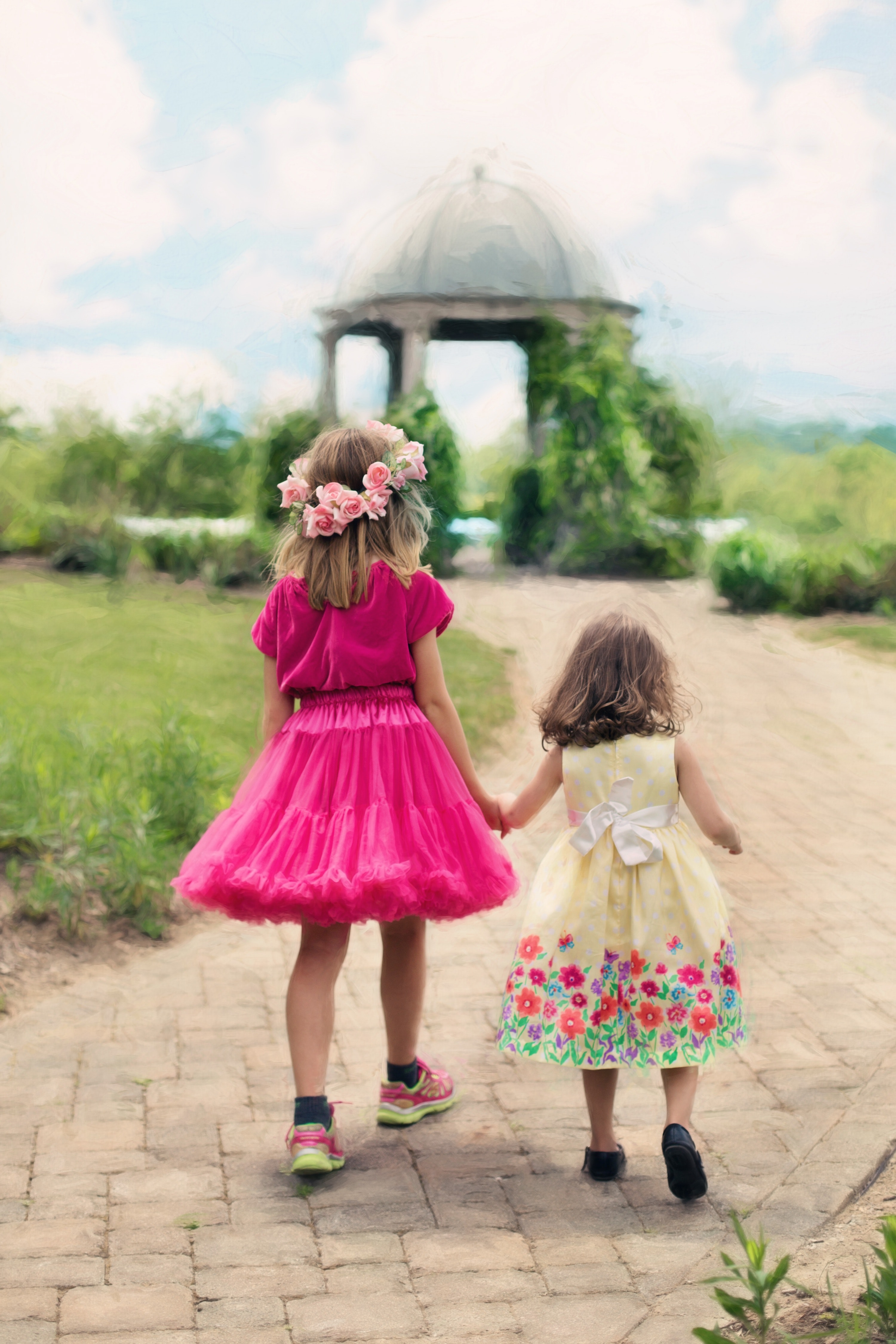 Children wearing pink ball dress photo
