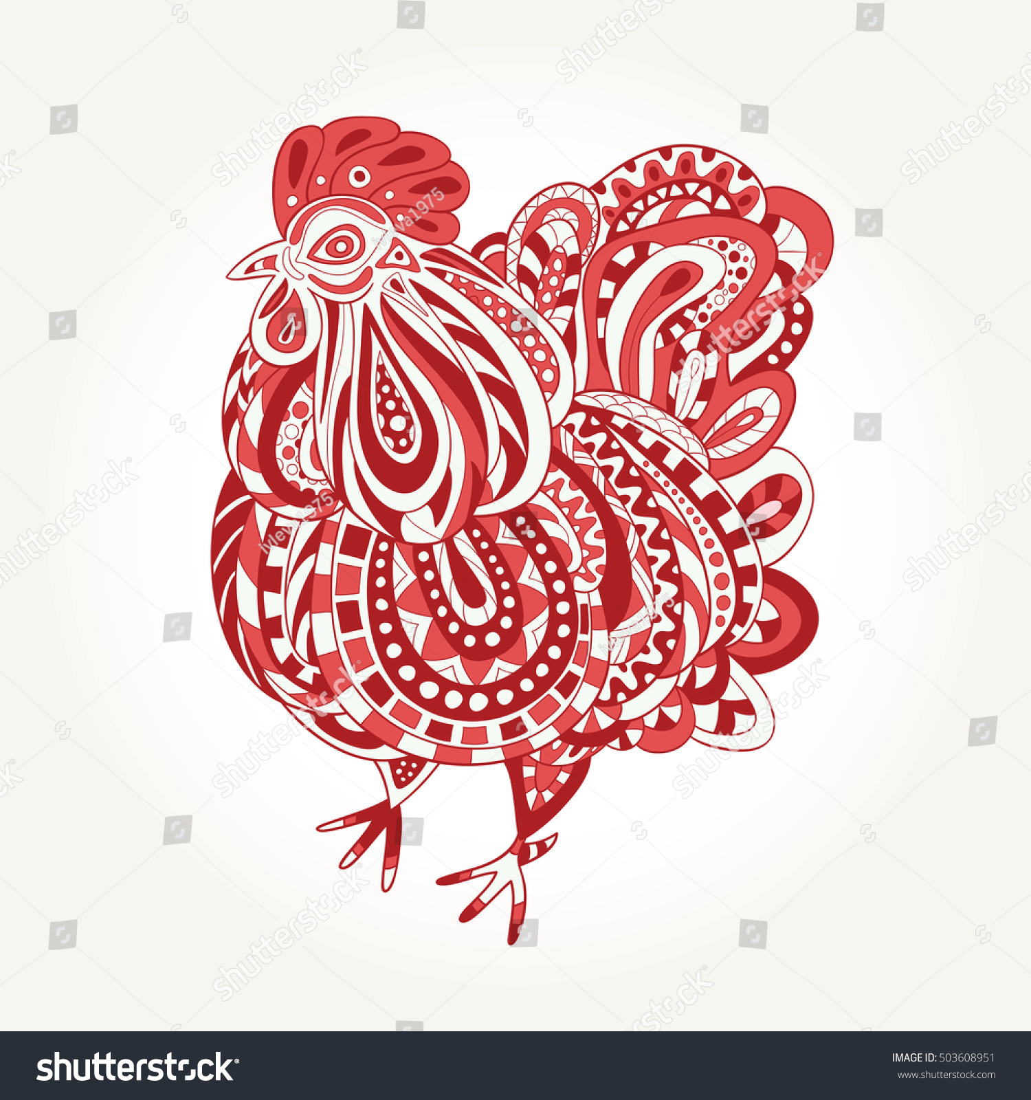 Rooster Handdrawn Painted Style Zentangle Emblem Stock Illustration ...