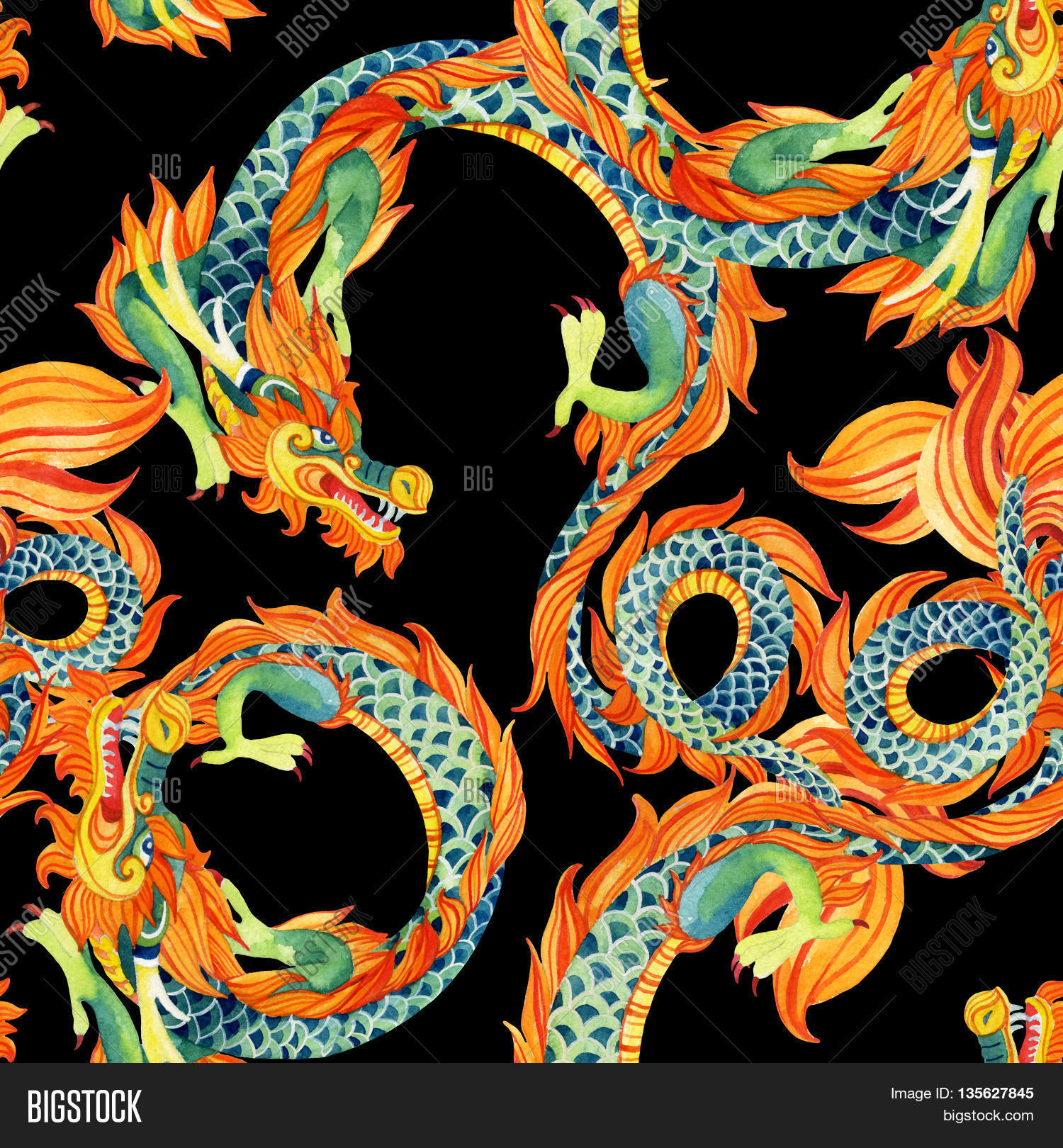Chinese Dragon Seamless Pattern. Image & Photo | Bigstock