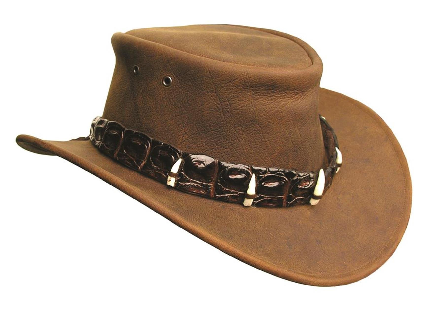 Dundee Leather Hat with Real Croc Theeth and Leather 2nd choice ...