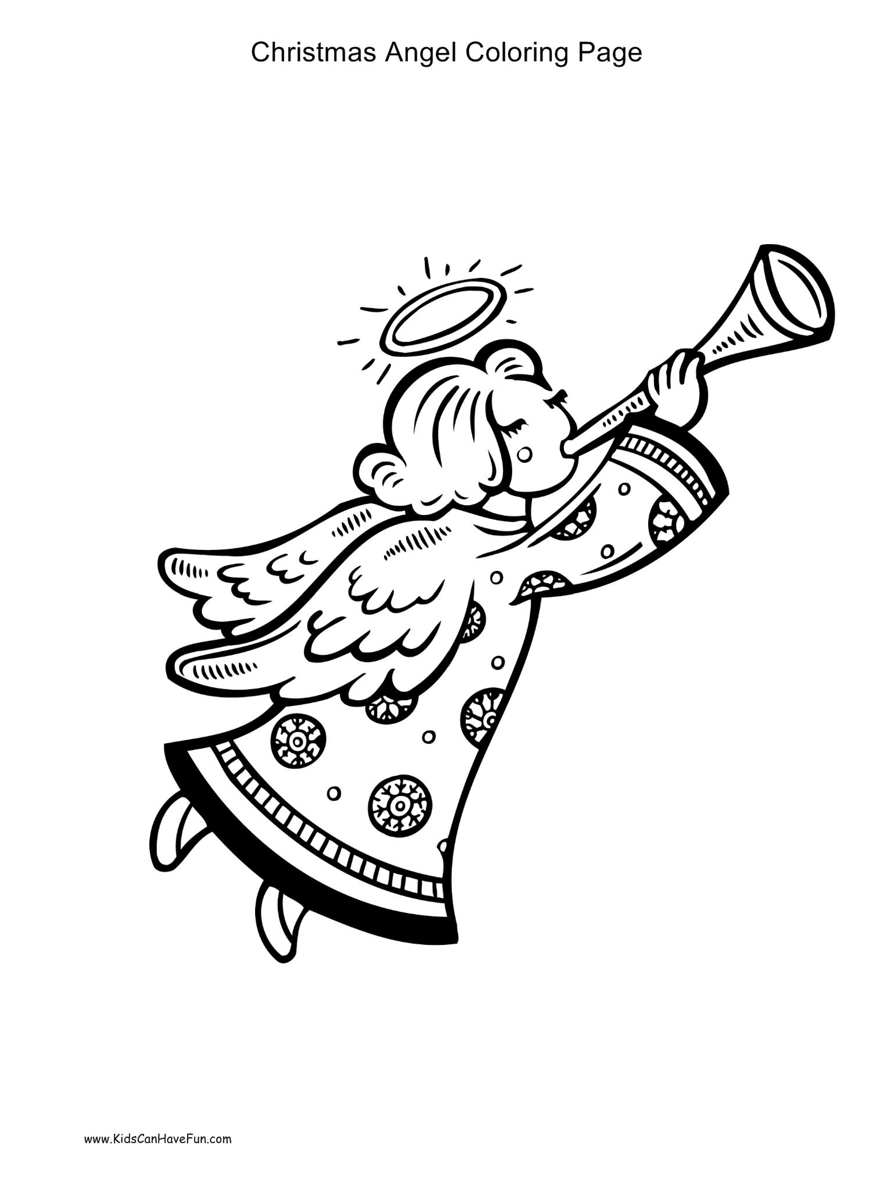 Christmas Angel blowing horn coloring page http://www.kidscanhavefun ...