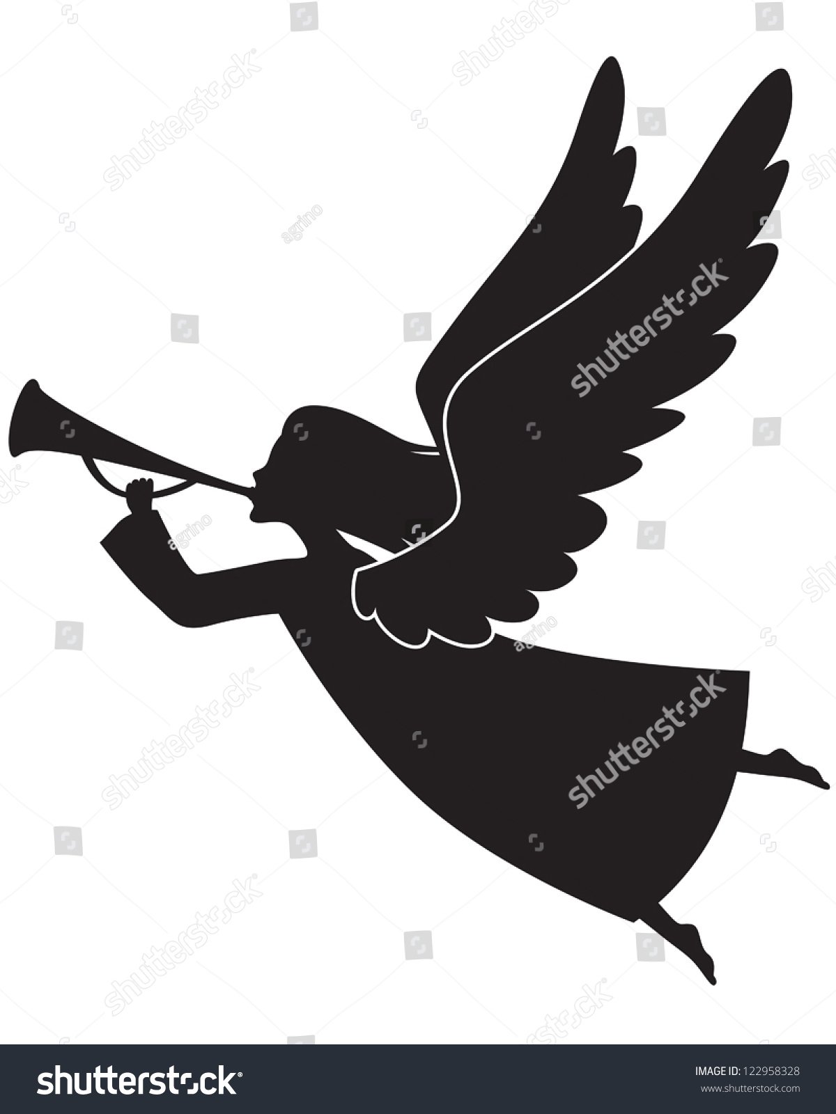 Silhouette Christmas Angel Blowing Trumpet Stock Vector 122958328 ...