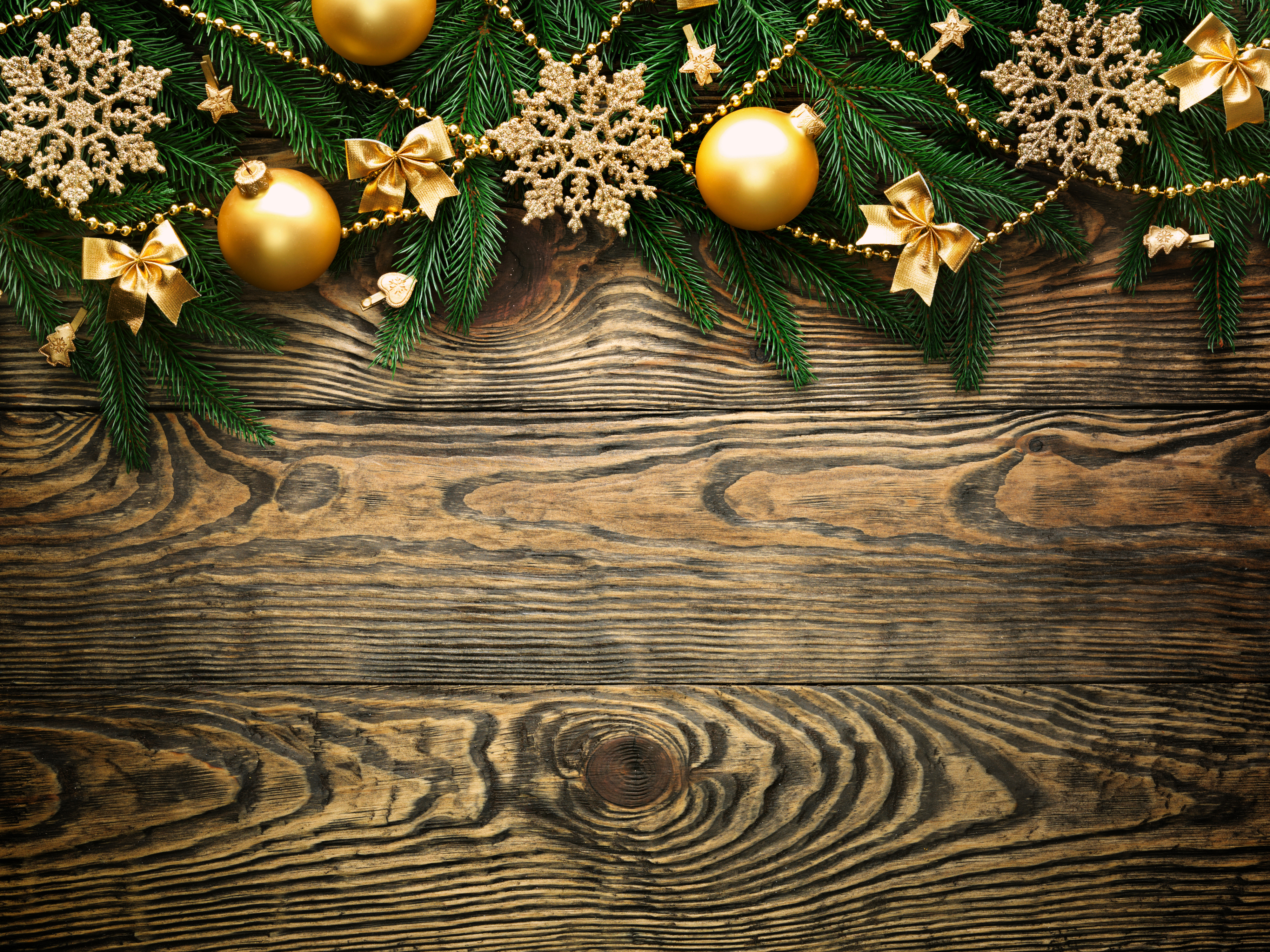 Wooden Christmas Background with Gold Ornaments | Gallery ...