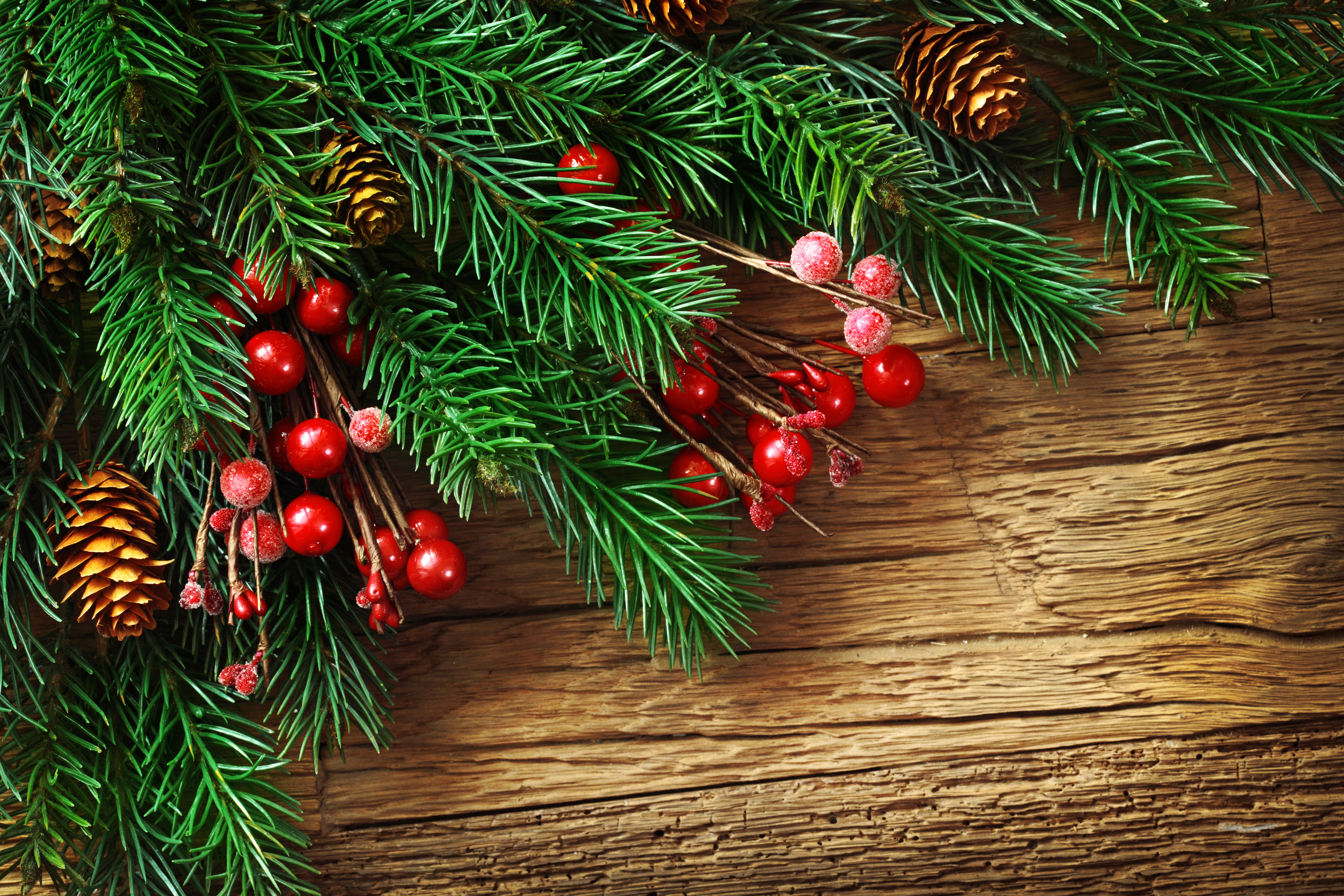 Wooden Christmas Background with Pine Branches | Gallery ...