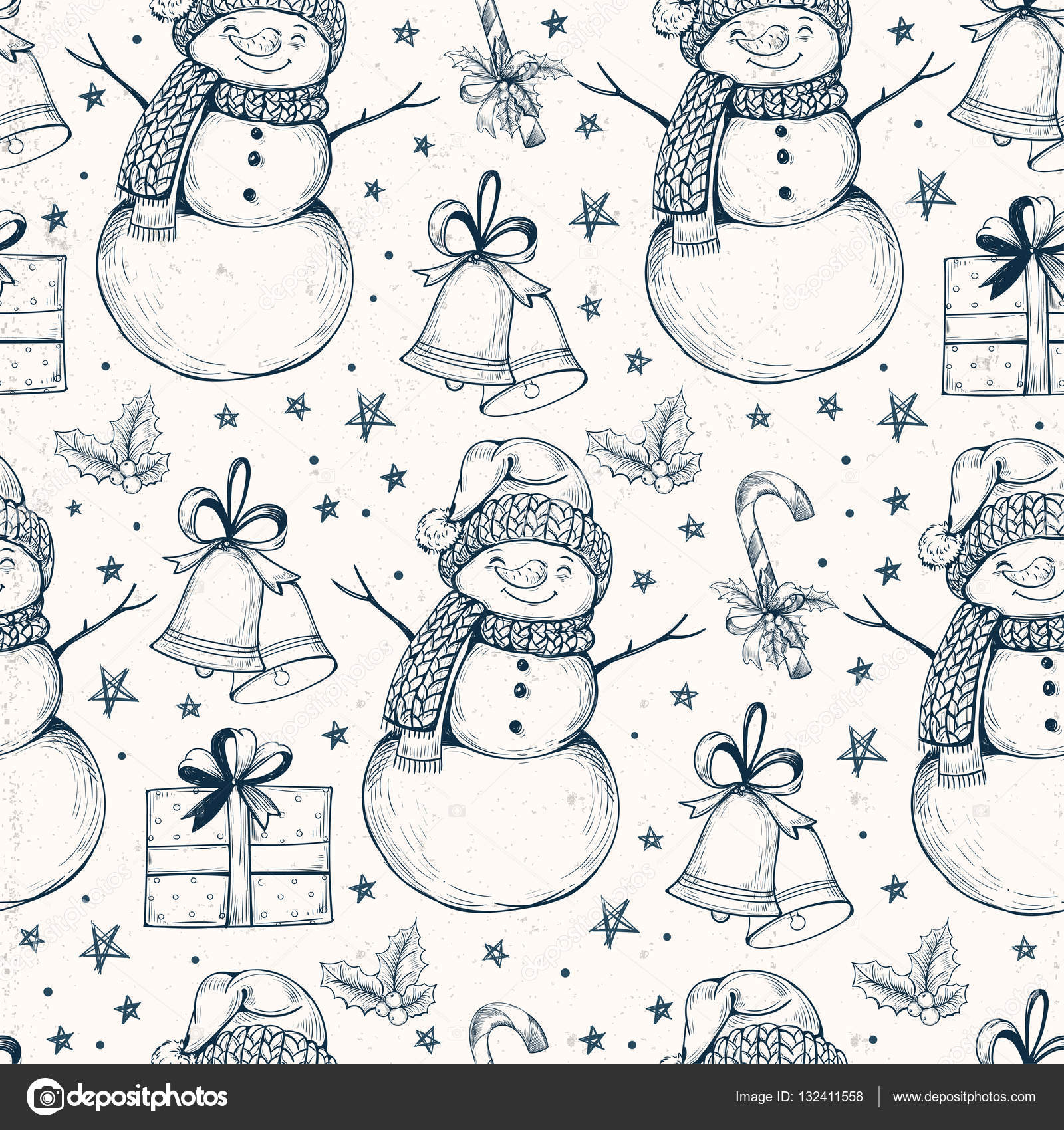 pattern with snowmen and christmas bells — Stock Photo ...