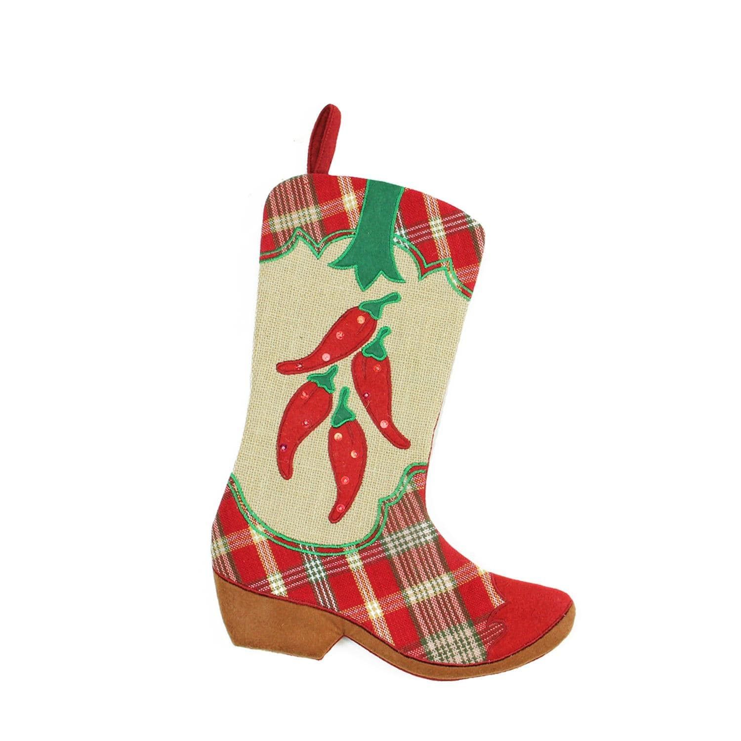 18.5 Wild West Embroidered Chili Peppers Red Plaid and Brown Burlap ...