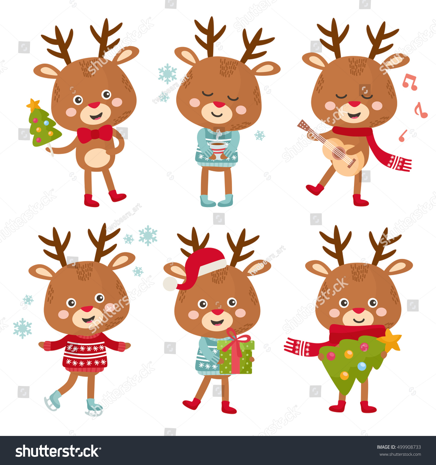 Set Cute Christmas Deer Animals Character Stock Vector 499908733 ...