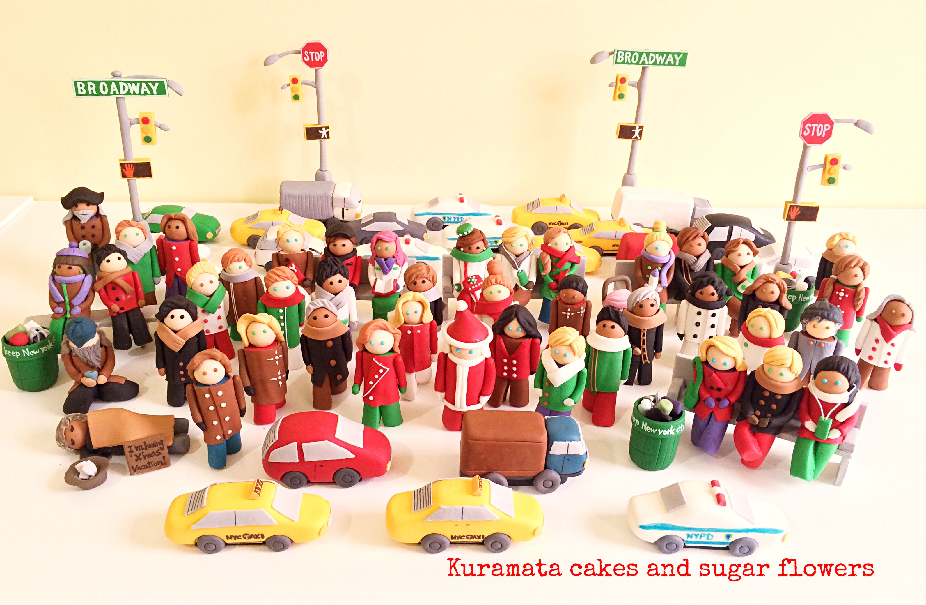 Fondant NYC broadway theme Xmas figures for ginger bread house ...