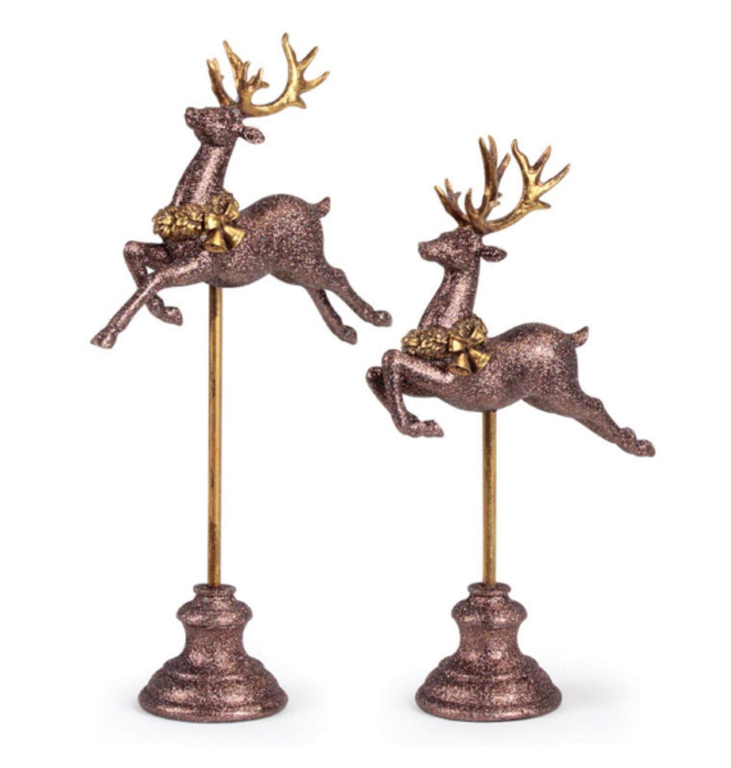 Set of 2 Glitter Drenched Bronze Reindeer Table Top Christmas ...