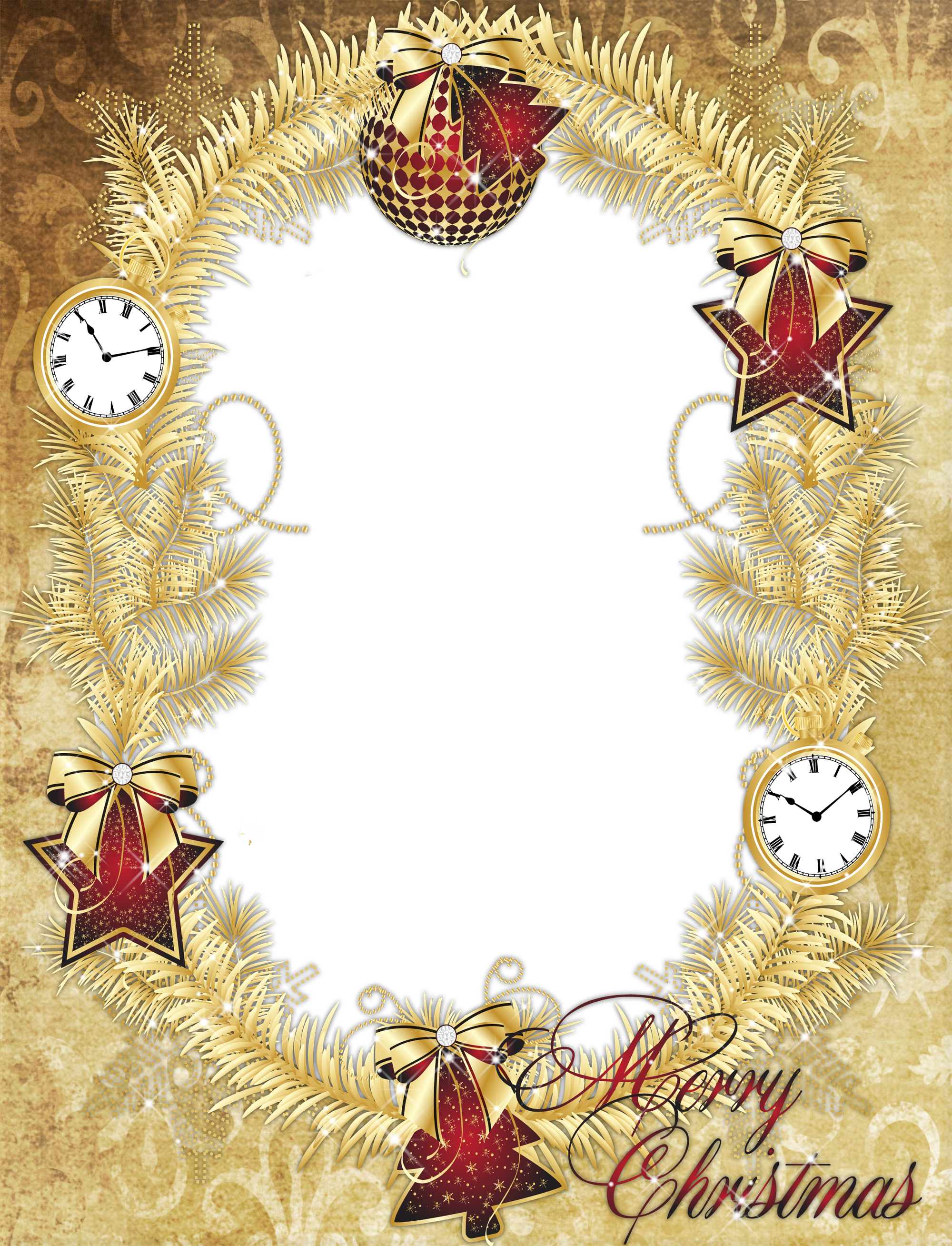 Gold PNG Merry Christmas Photo Frame with Stars | Gallery ...