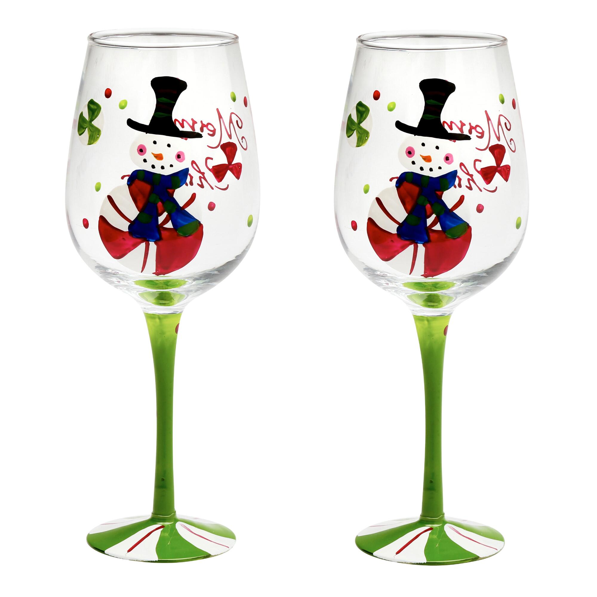 Christmas Snowman Handpainted Wine Glasses, Set of 2 | Christmas ...