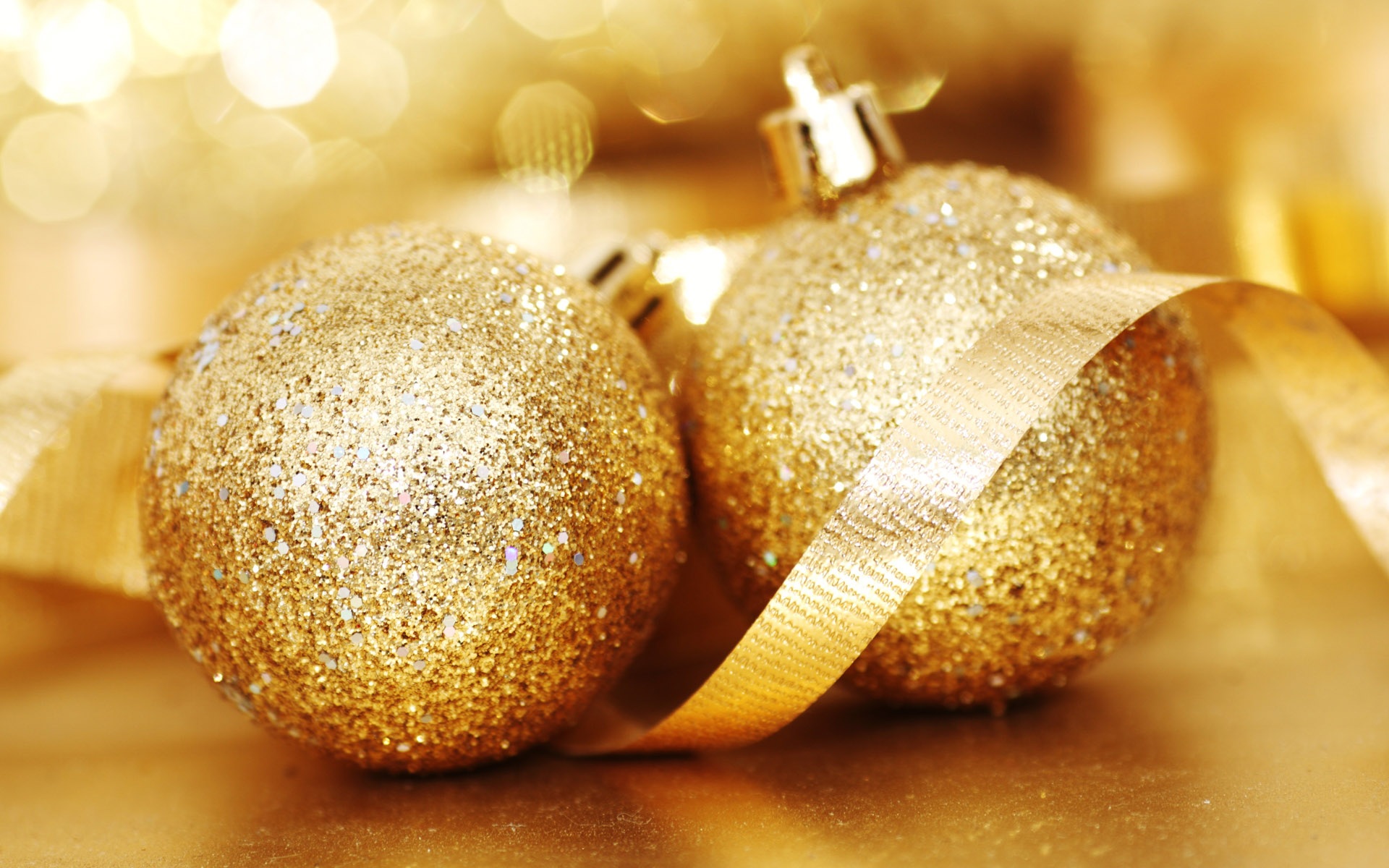 Wallpaper Two gold Christmas balls 1920x1200 HD Picture, Image