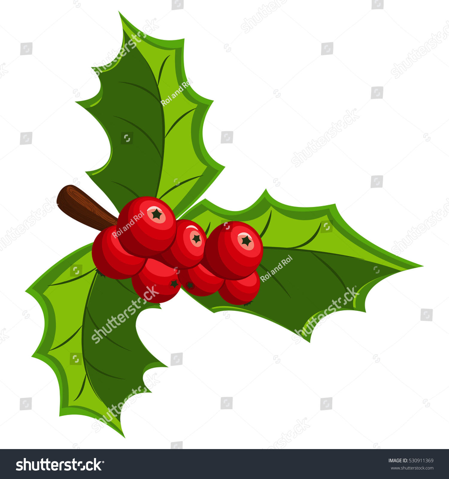 Holly Berry Three Leaves Christmas Symbol Stock Vector 530911369 ...