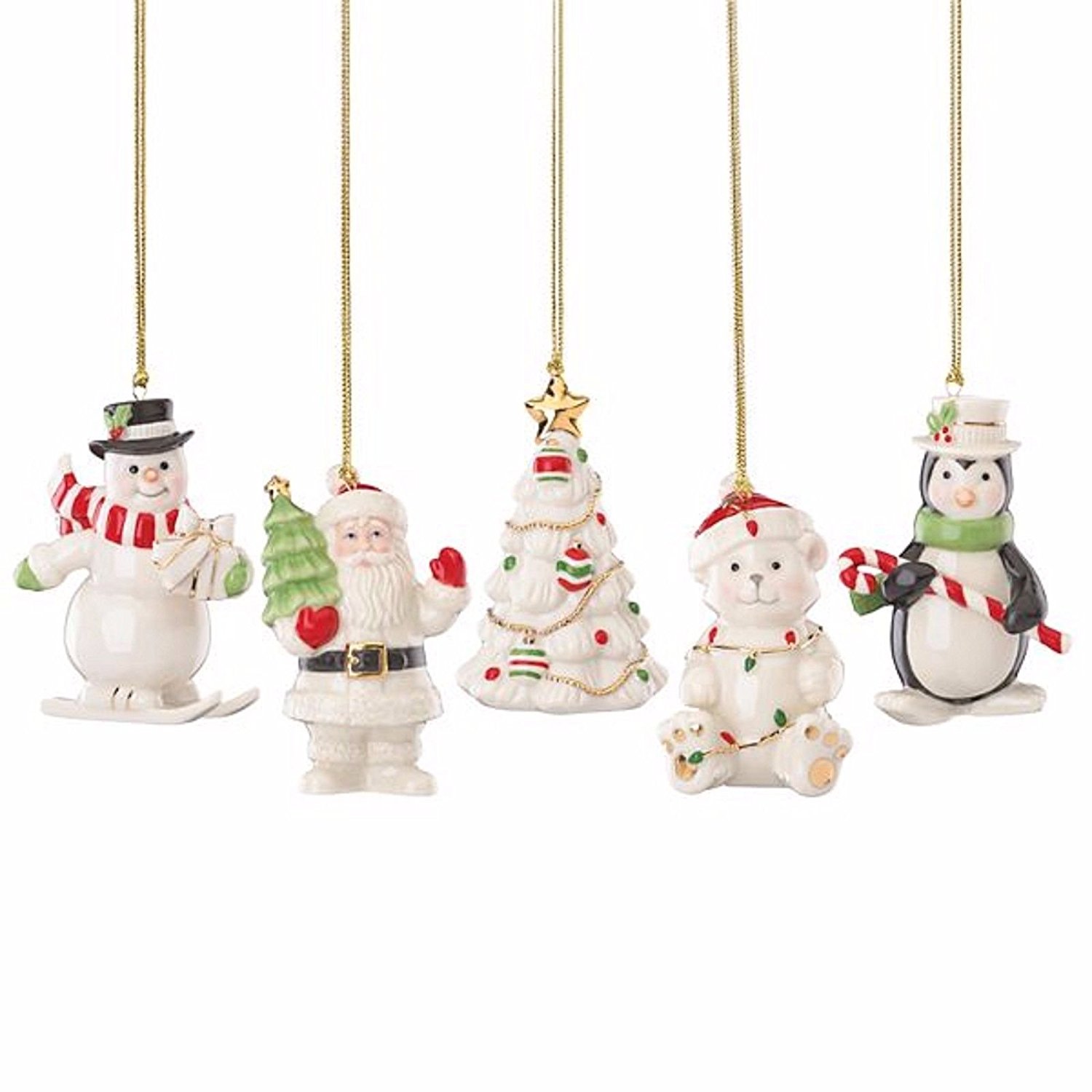 Amazon.com: Lenox Very Merry Christmas Ornament Set 5 PC Snowman ...