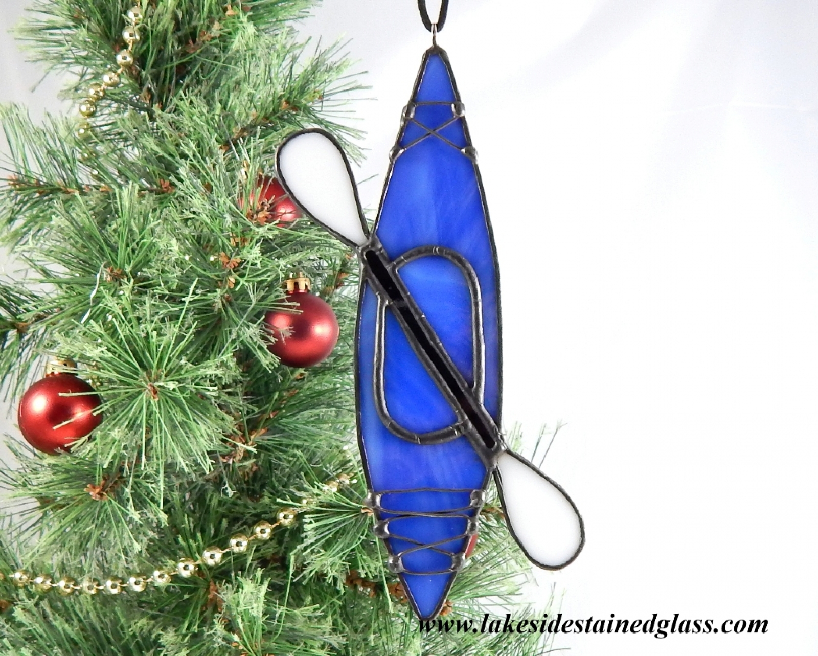 Stained Glass Kayak Christmas Ornament - Blue | Lakeside Stained Glass