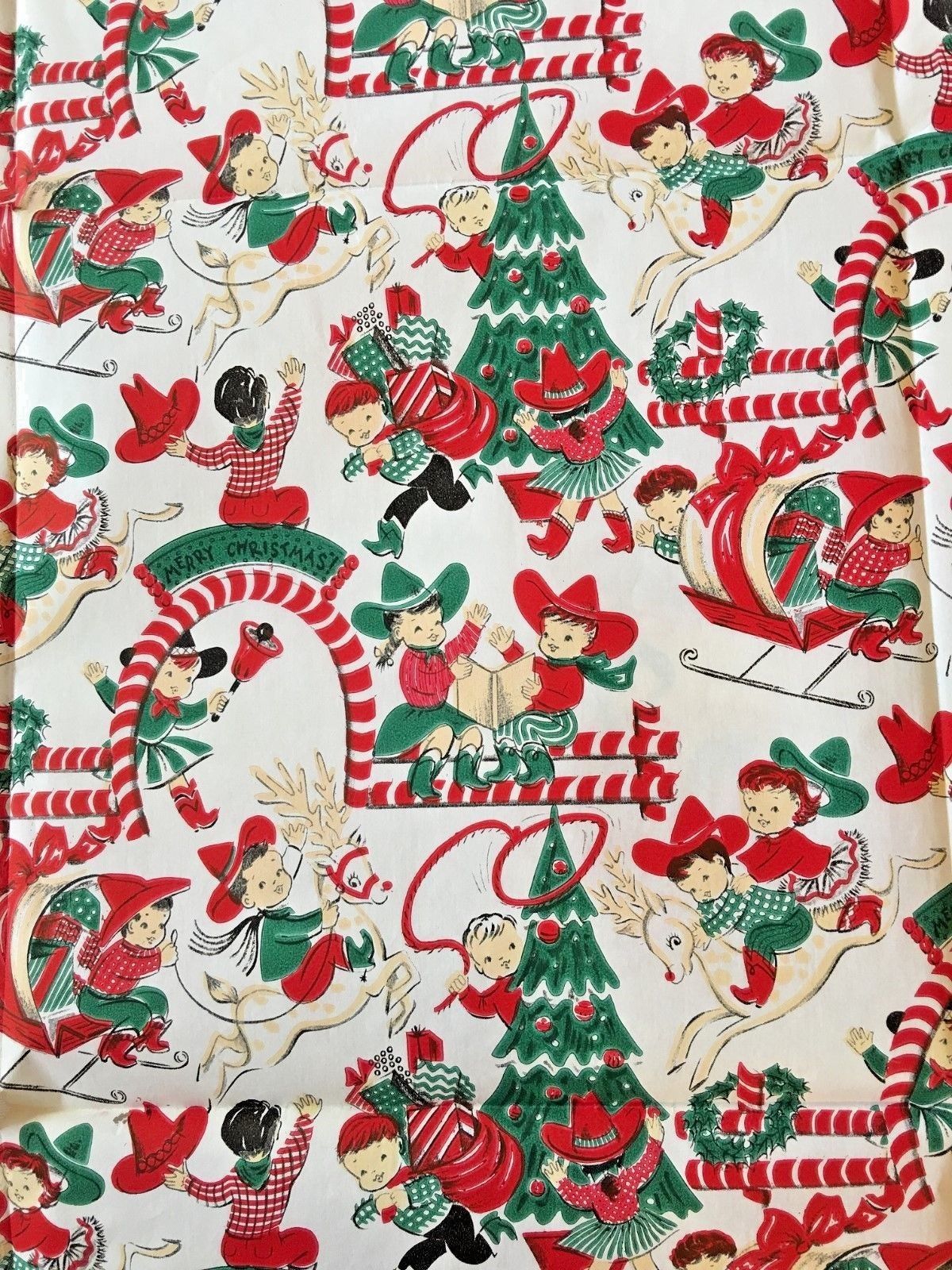 Vintage MIDCENTURY COWBOYS/GIRLS / ANGELS CHRISTMAS WRAPPING PAPER ...