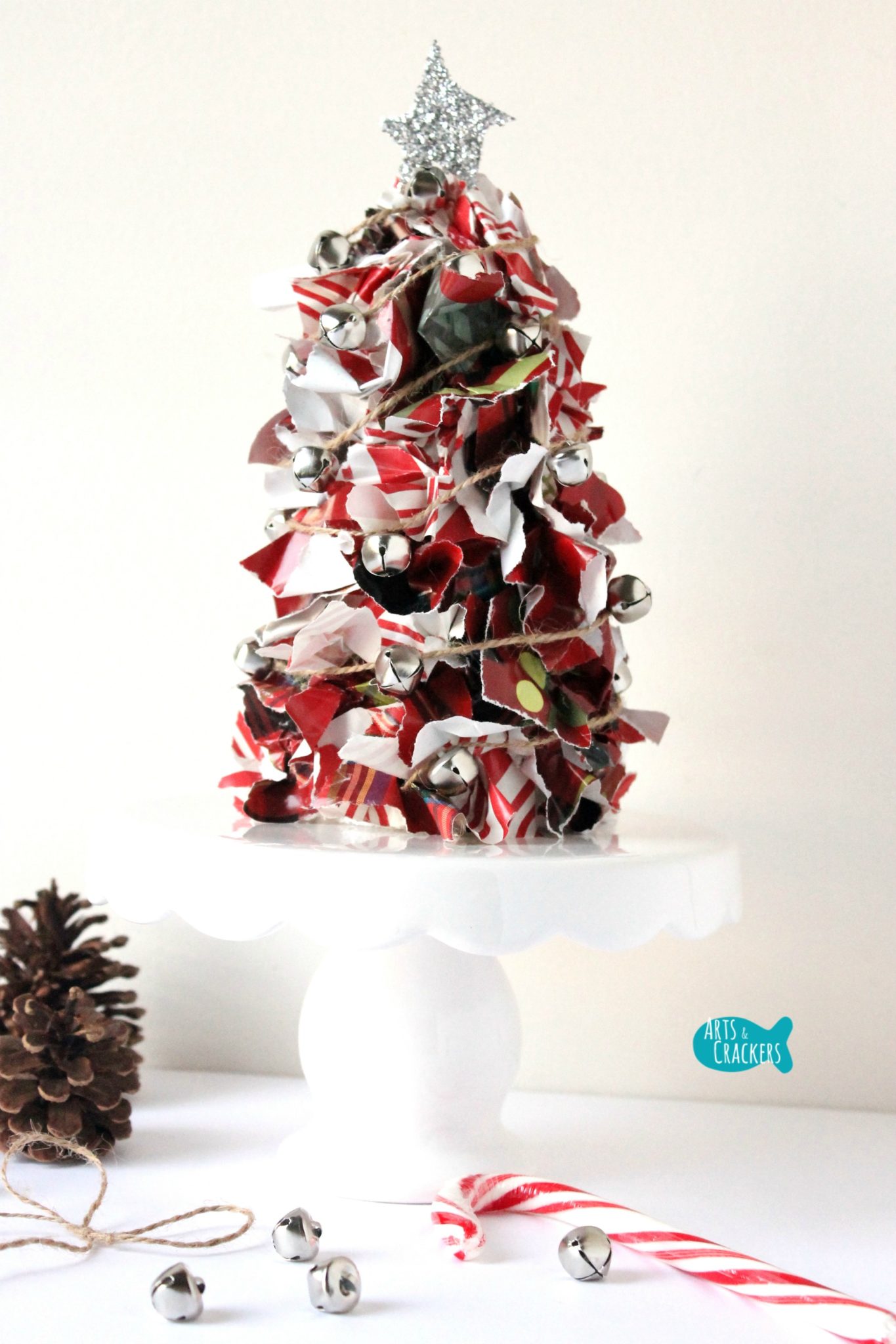 Upcycled Christmas Wrapping Paper Tree Centerpiece